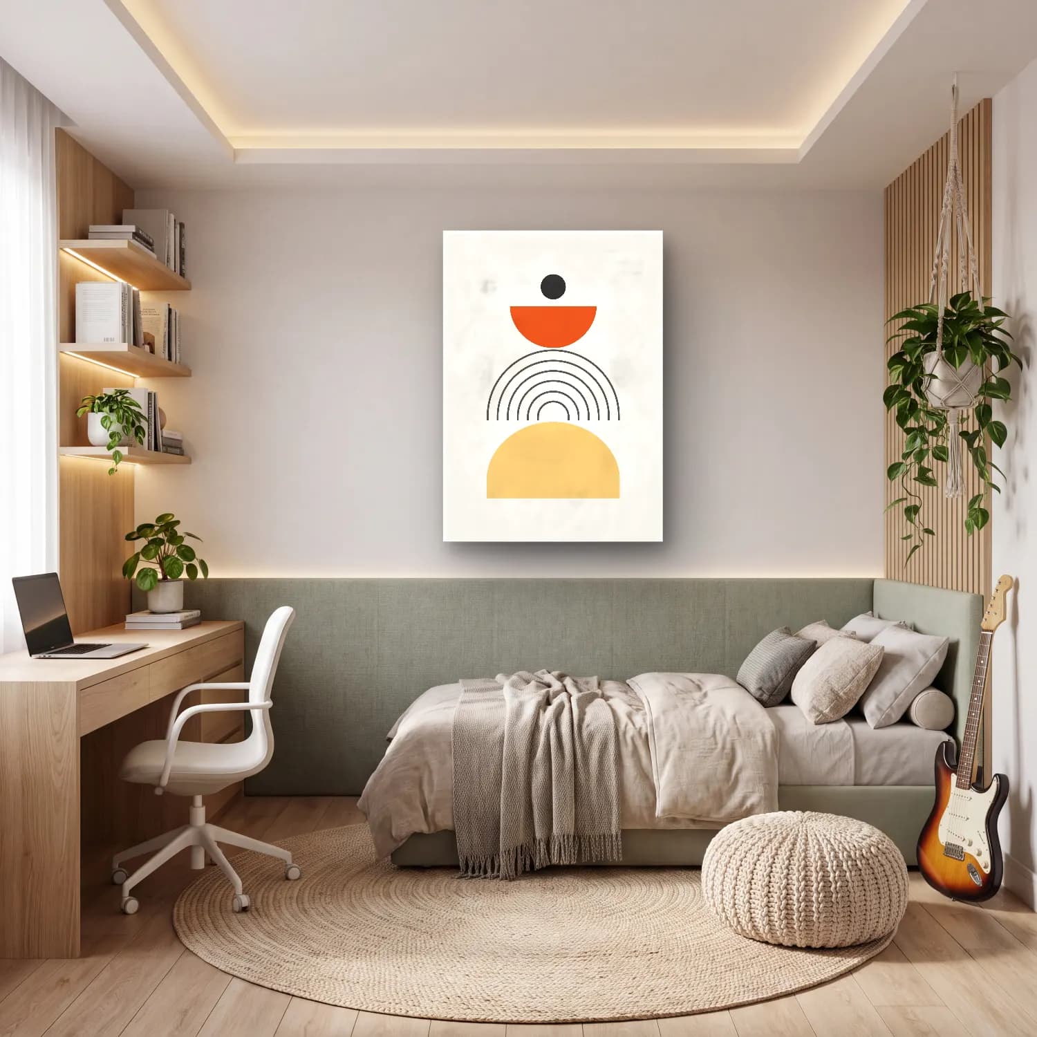 Çizgi Sanatı Geometrik Daireler No. 14 cam tablo — genç odasında
