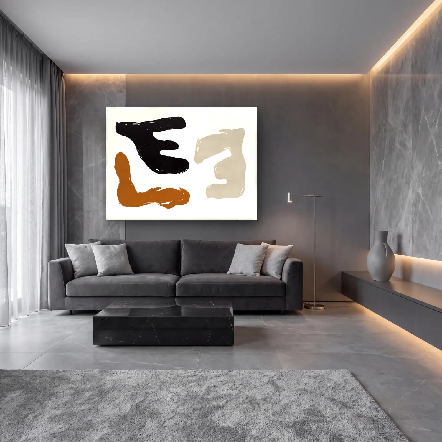 Çizgi Sanatı Eller No. 2 cam tablo — lüks salon duvarında