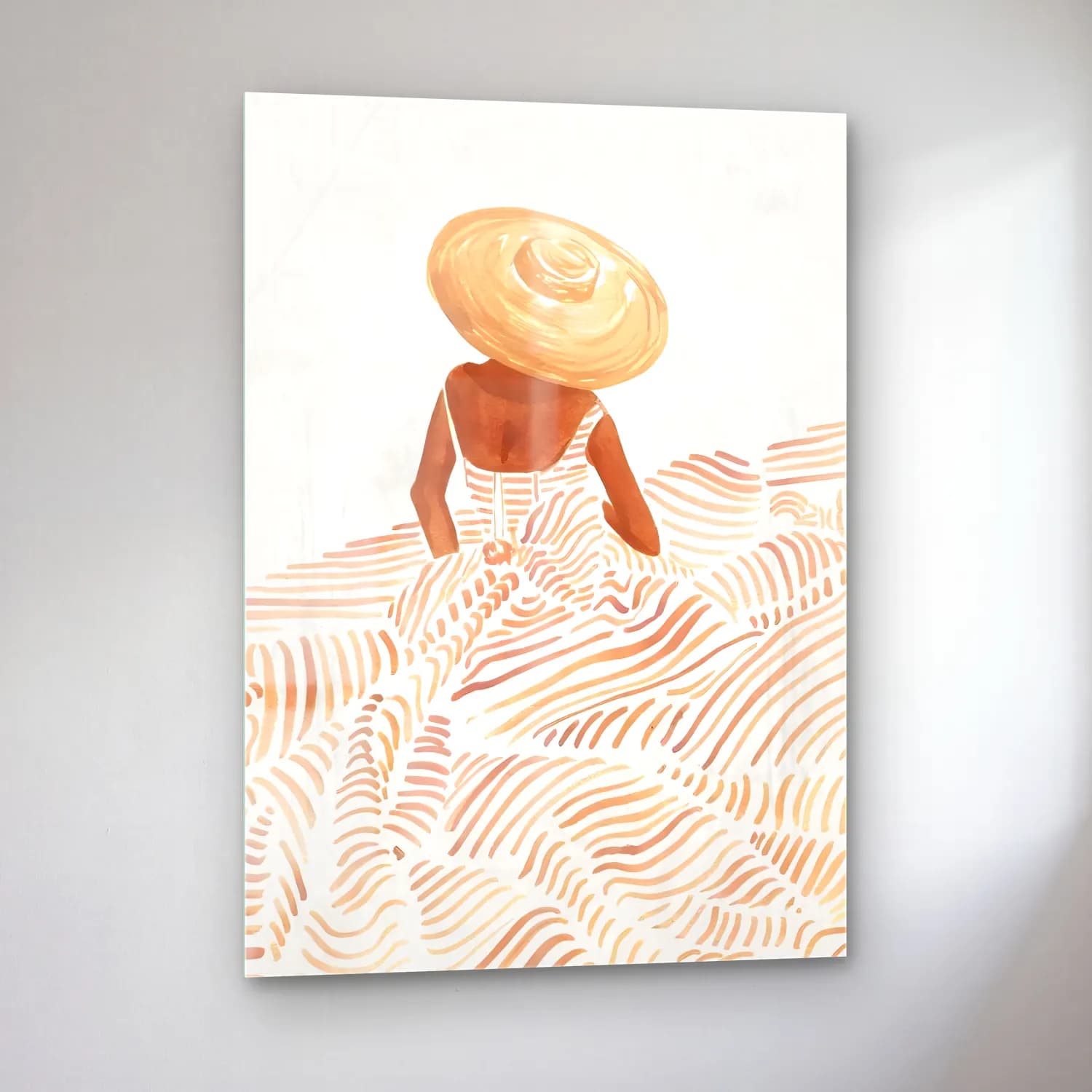 Boho Elbiseli Kadın – Bej Tonlar cam tablo — sol açıdan görünüm