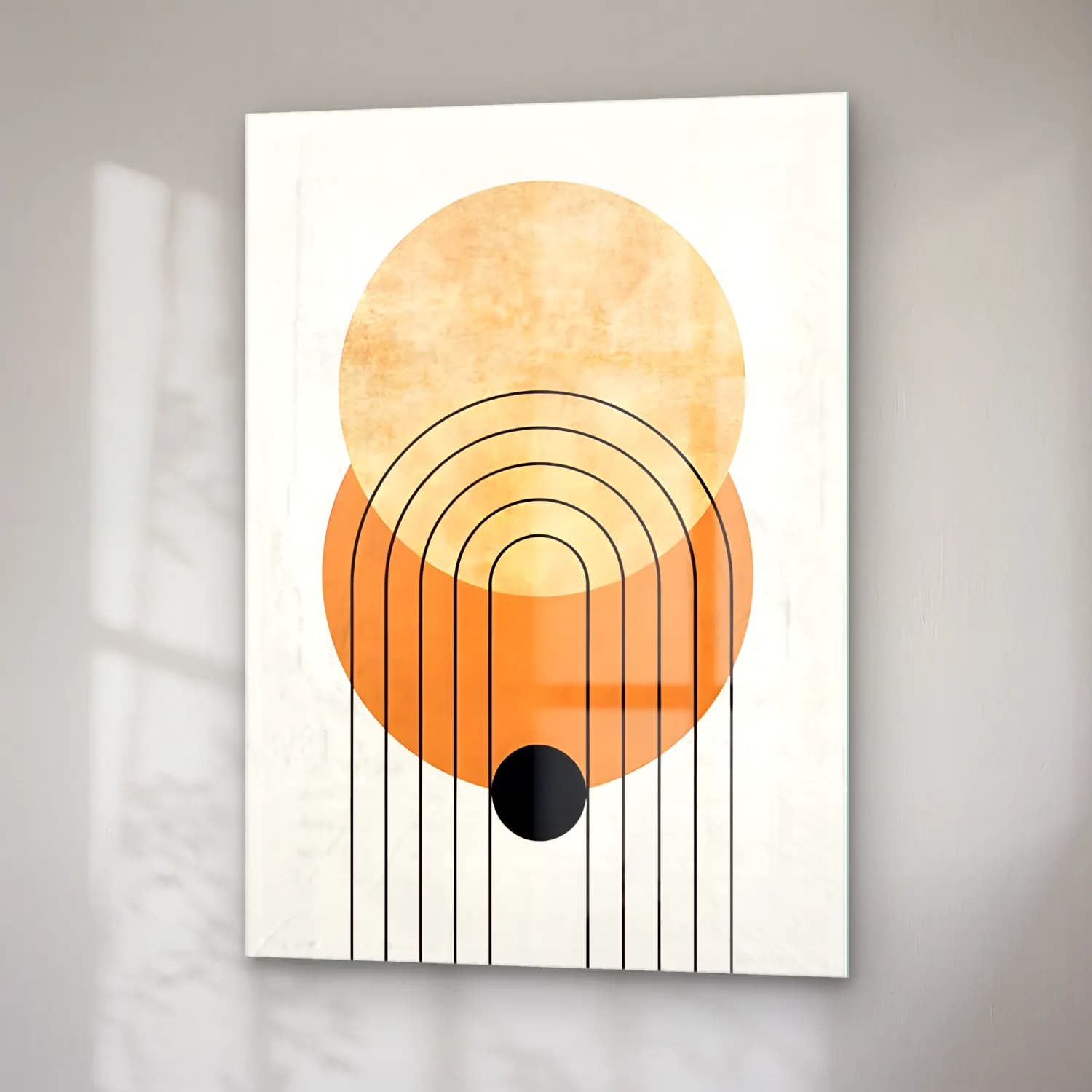 Boho Geometrik Daireler No. 8 cam tablo — sağ açıdan görünüm