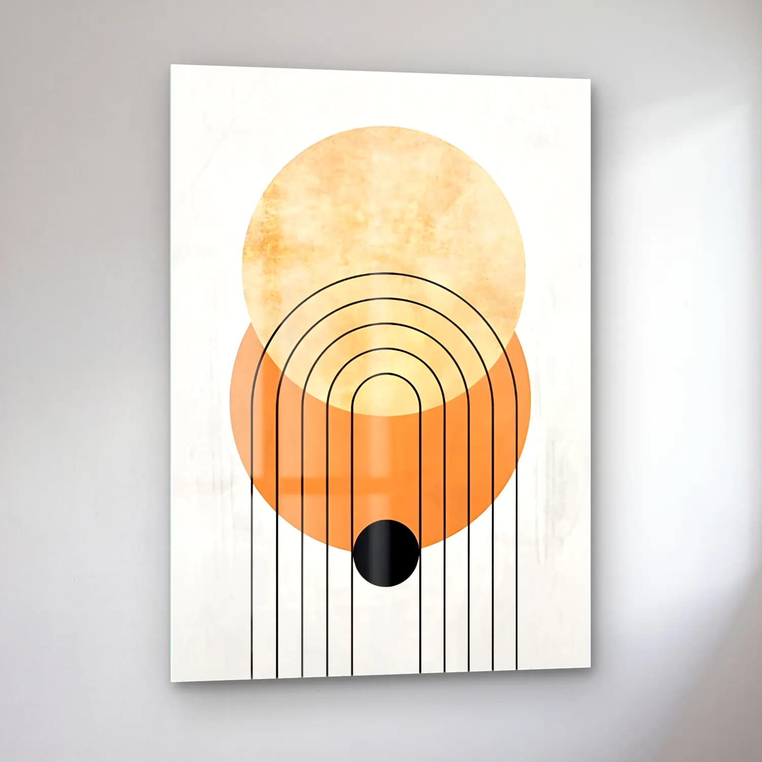 Boho Geometrik Daireler No. 8 cam tablo — sol açıdan görünüm