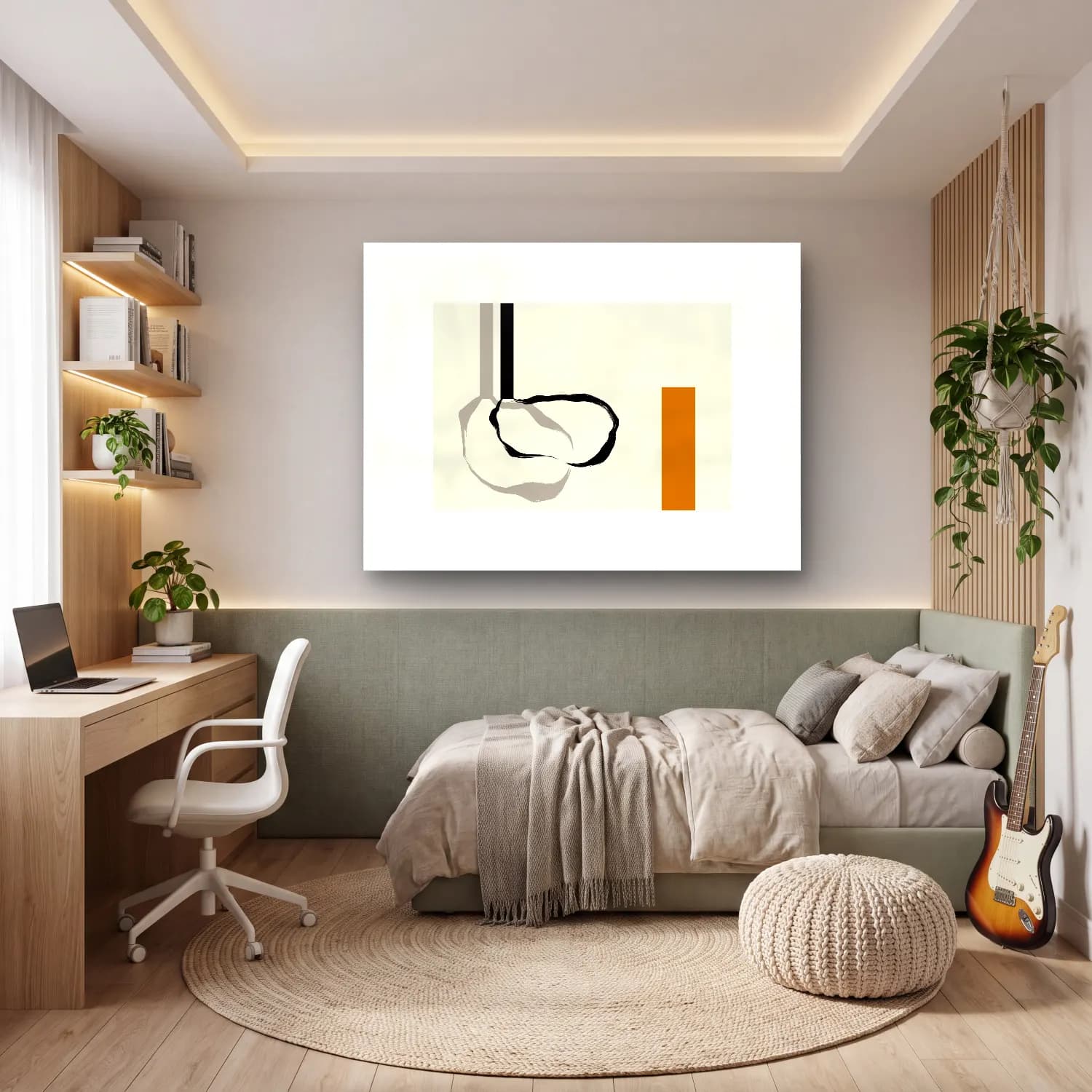 Modern Soyut Formlar No. 14 cam tablo — genç odasında