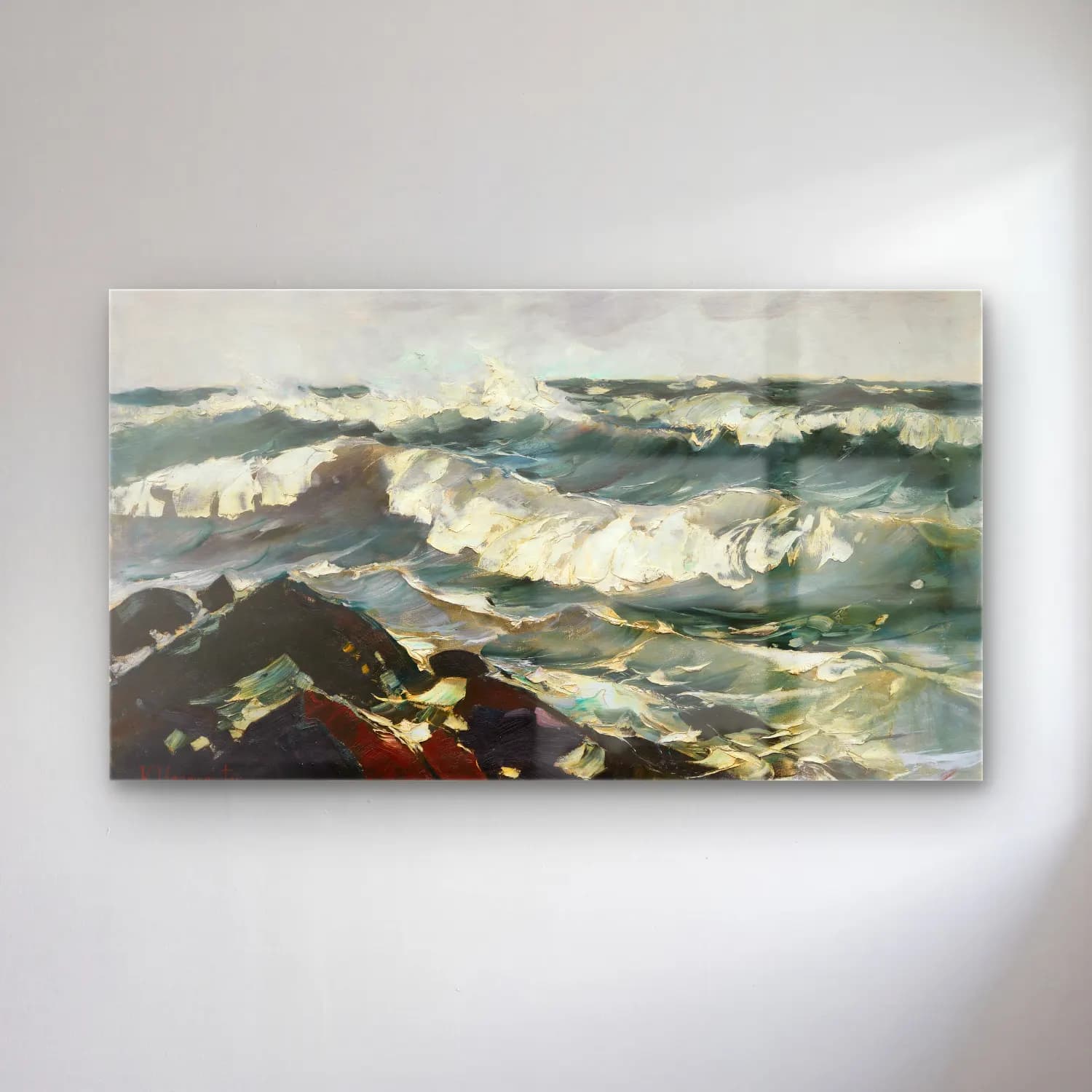 Karl Hagemeister – Die Welle (Bewegte See) cam tablo — Karl Hagemeister – Die Welle (Bewegte See) — yağlı boya fırtınalı denizde gemi