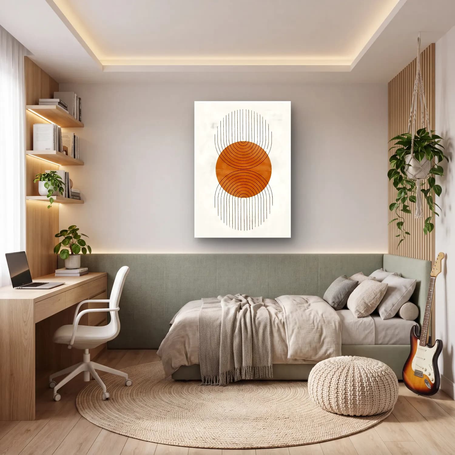 Çizgi Sanatı Geometrik Daireler No. 15 cam tablo — genç odasında