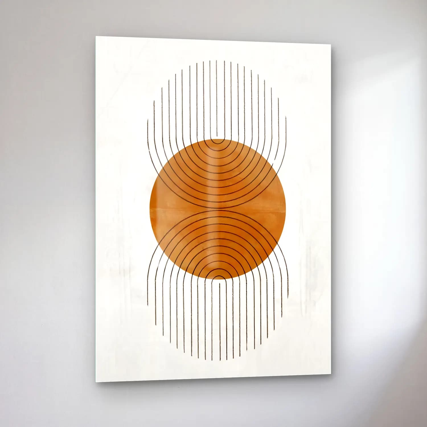 Çizgi Sanatı Geometrik Daireler No. 15 cam tablo — sol açıdan görünüm