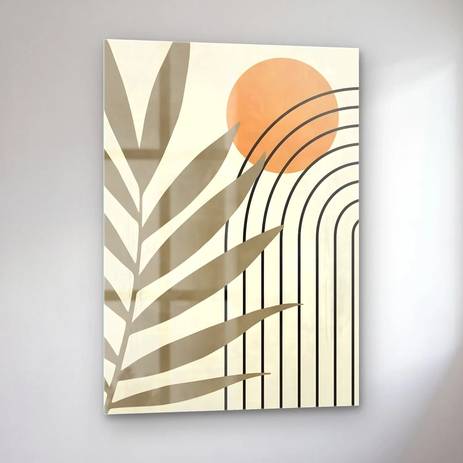 Boho Geometrik Daireler No. 9 cam tablo — sol açıdan görünüm