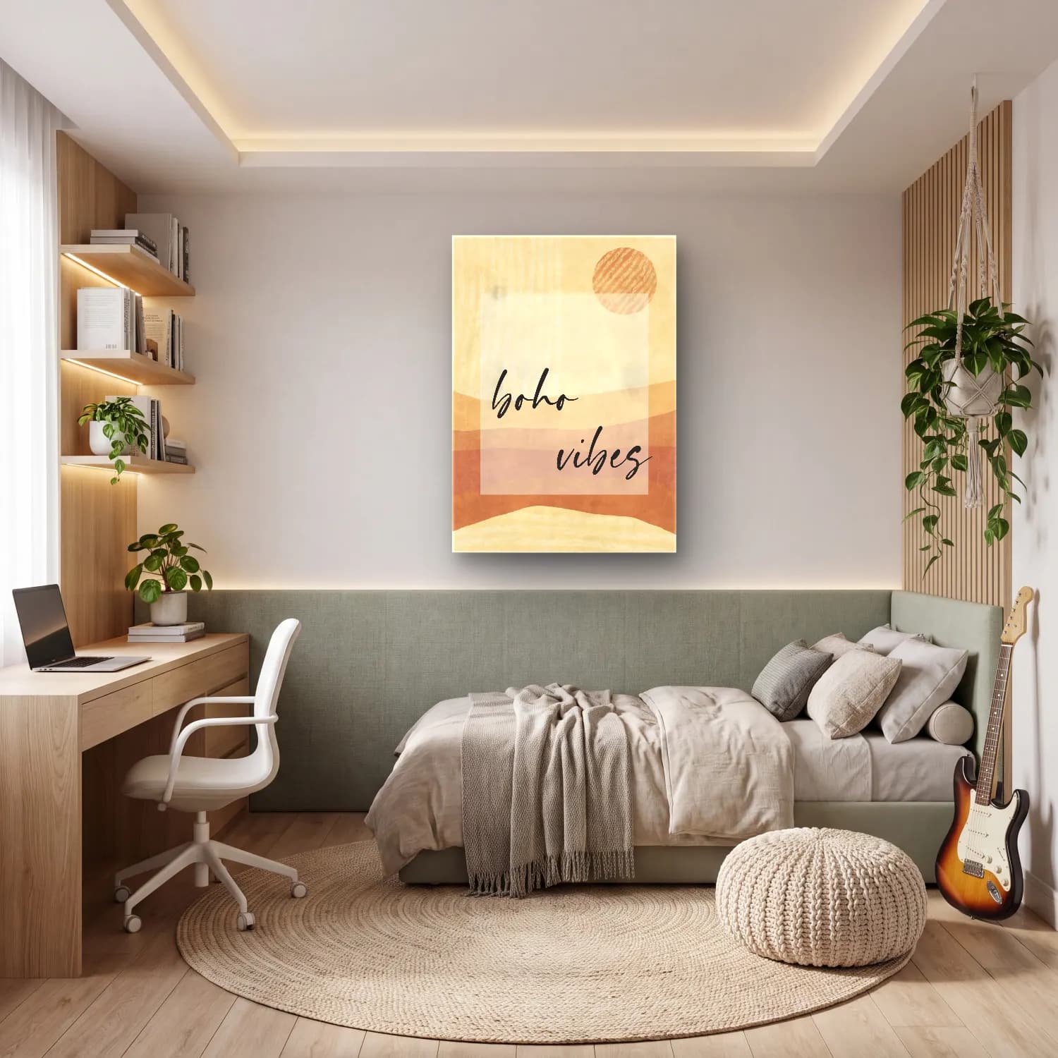 Boho Yazılı Tasarım No. 6 cam tablo — genç odasında