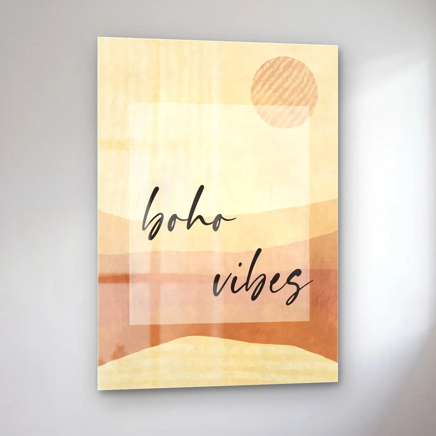 Boho Yazılı Tasarım No. 6 cam tablo — sol açıdan görünüm