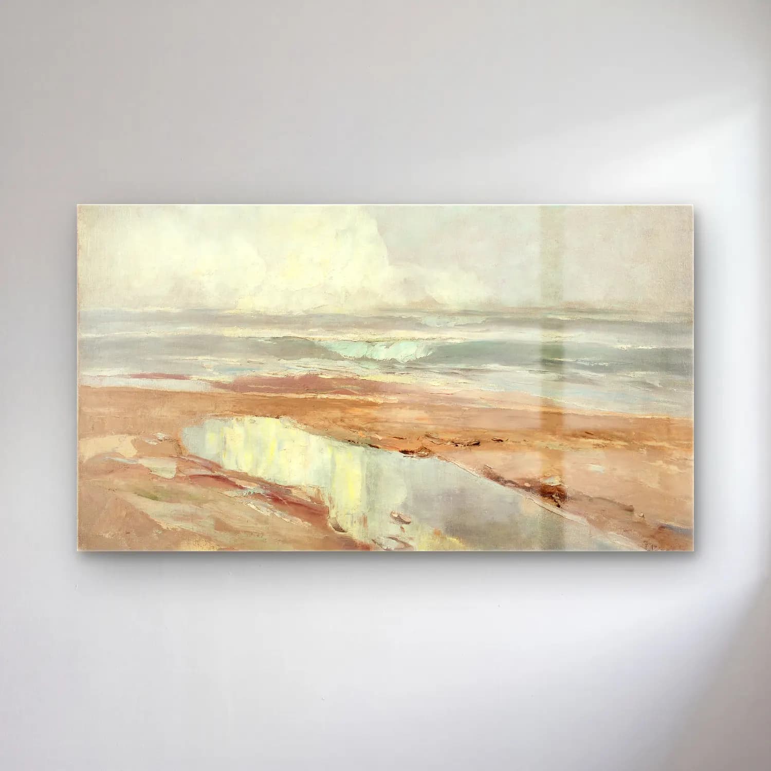 Karl Hagemeister – Strandlandschaft (Swinemünde) cam tablo — Karl Hagemeister – Strandlandschaft (Swinemünde) — yağlı boya dalgalı sahil