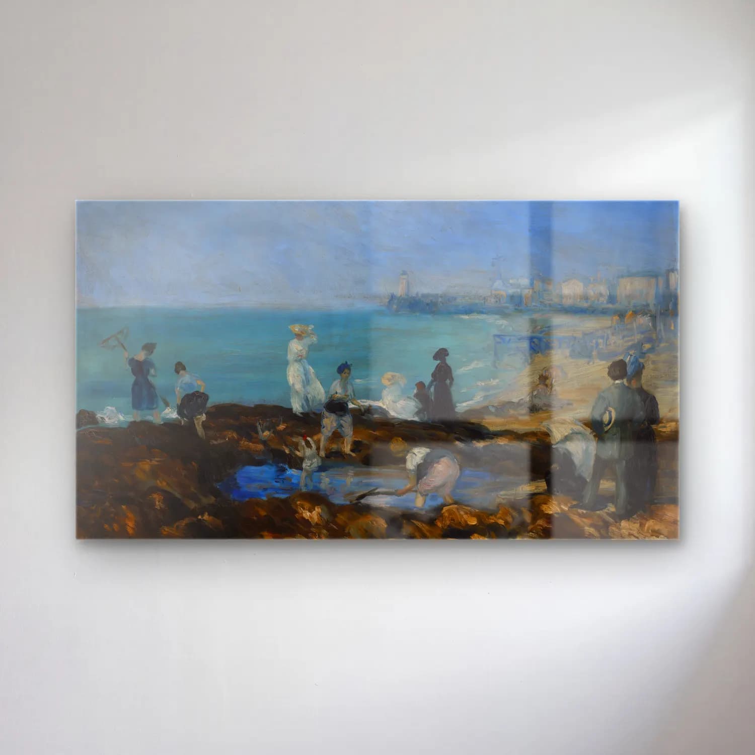William James Glackens – Beach at Dieppe cam tablo — William James Glackens – Beach at Dieppe — empresyonist sahilde i̇nsanlar
