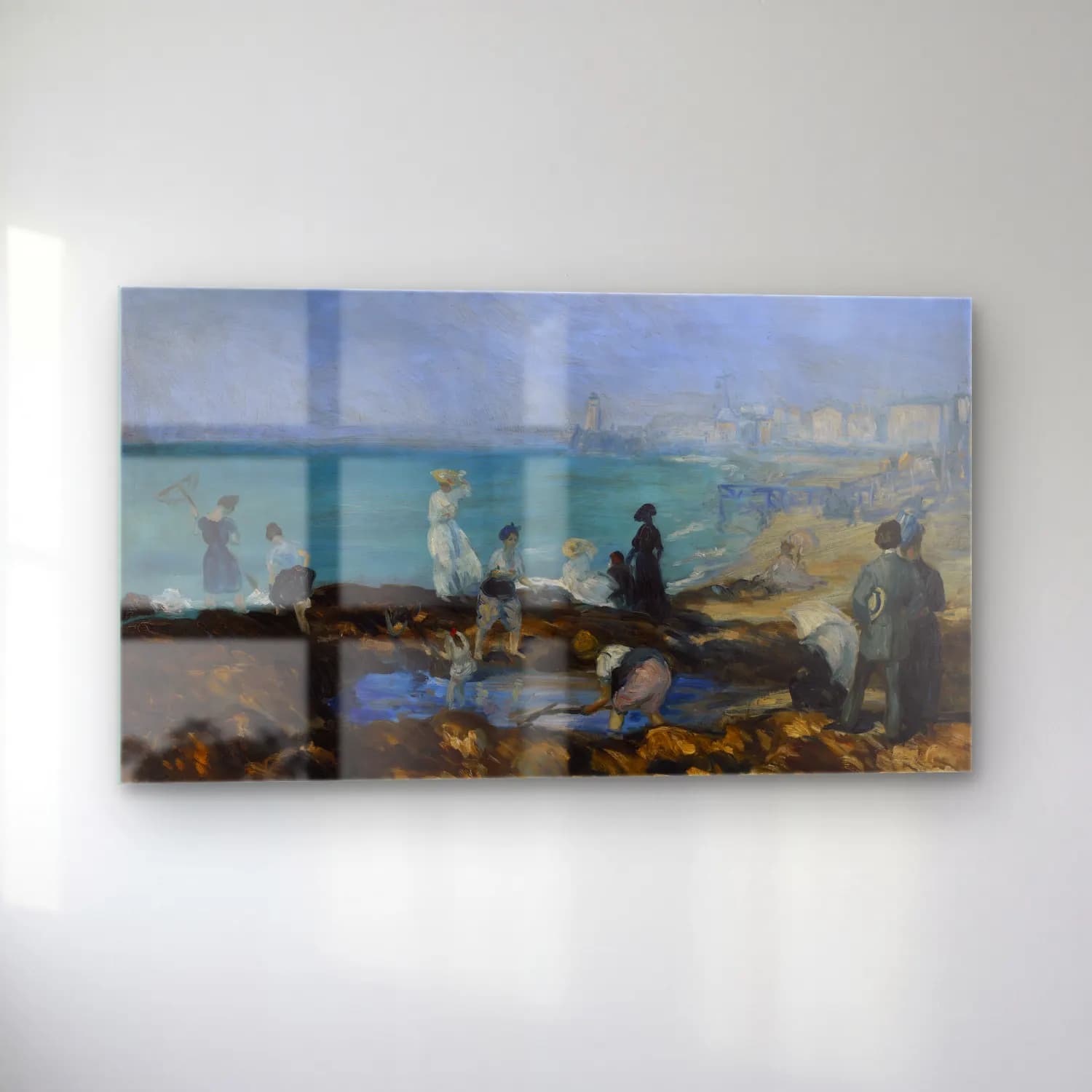 William James Glackens – Beach at Dieppe cam tablo — sol açıdan görünüm