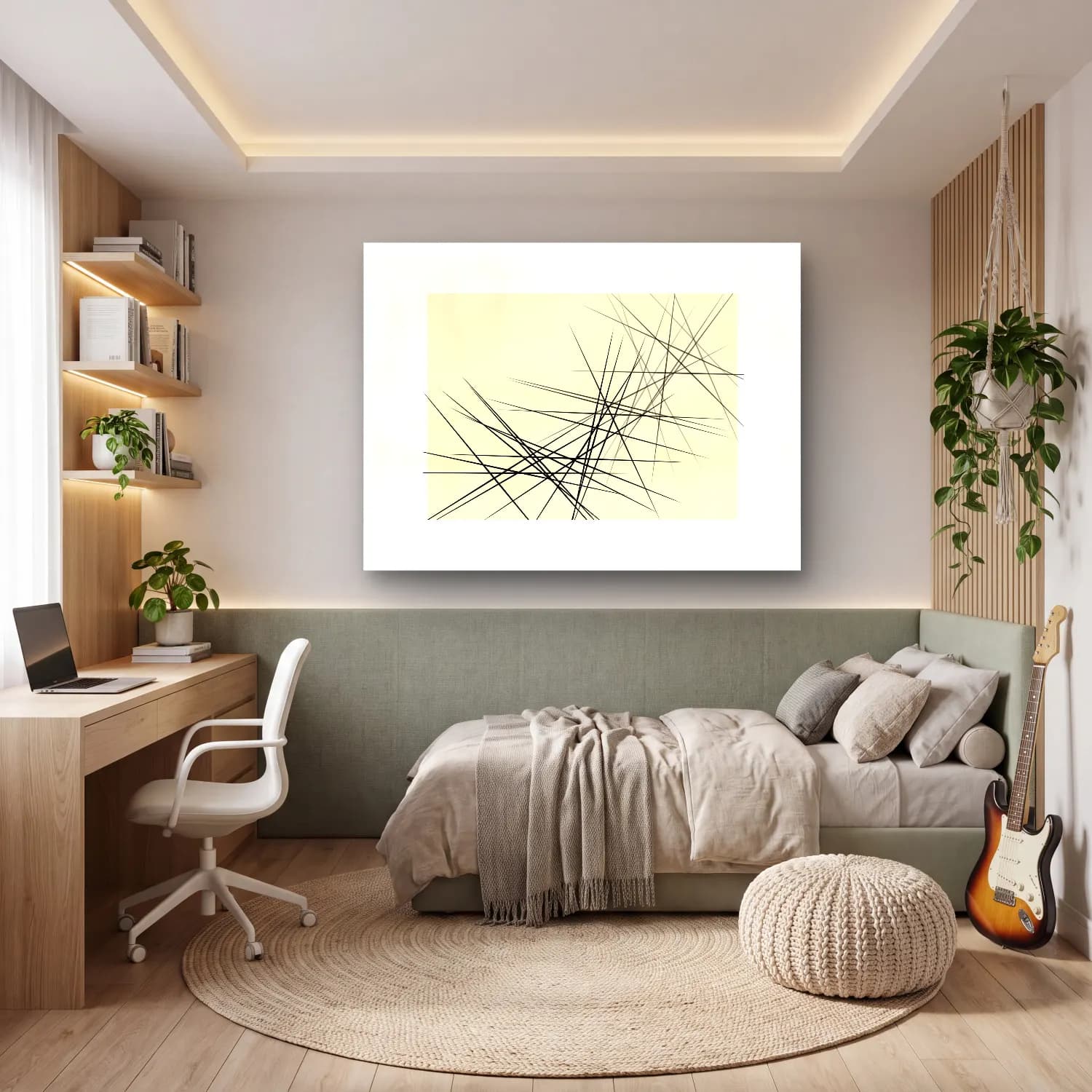 Çizgi Sanatı Geometrik Daireler No. 18 cam tablo — genç odasında