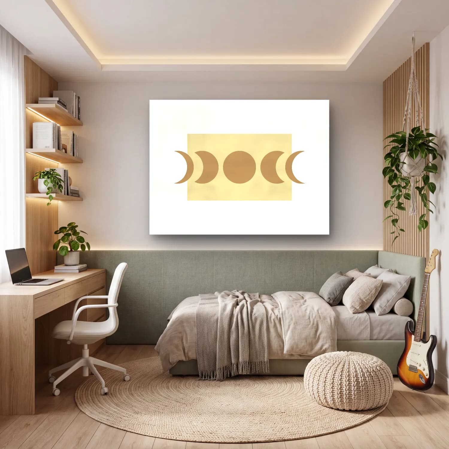 Boho Gök Haritası cam tablo — genç odasında