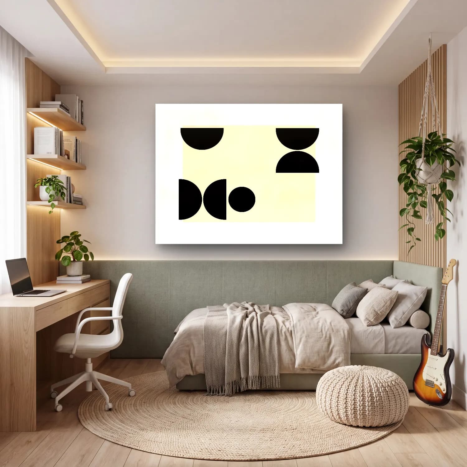 Bauhaus Soyut Formlar No. 32 cam tablo — genç odasında