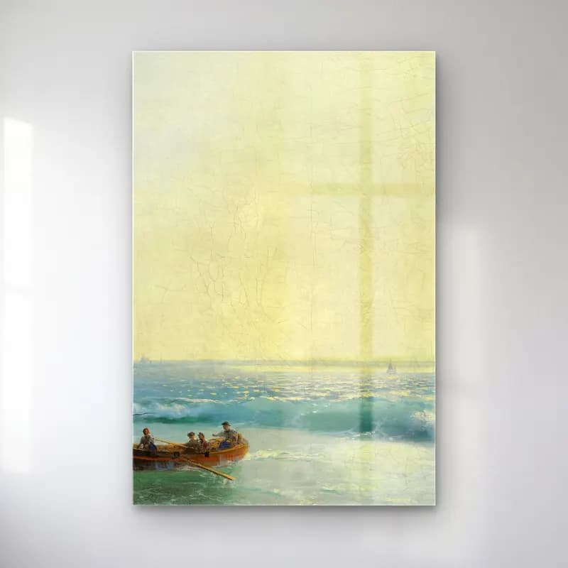 Konstantinovich Aivazovsky – Sailors Coming Ashore – Bej Tonlar cam tablo — Konstantinovich Aivazovsky – Sailors Coming Ashore – Bej Tonlar — empresyonist yelkenliler