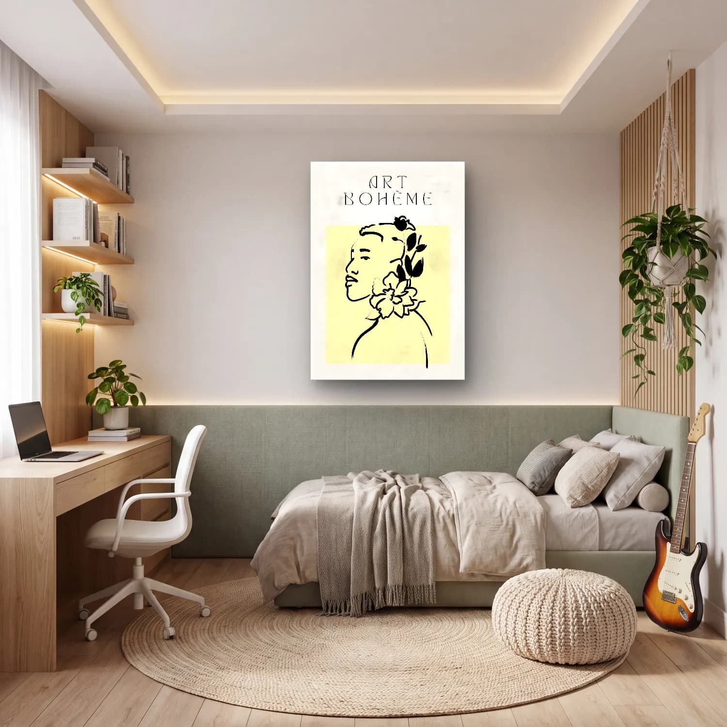 Boho Kadın Silueti No. 3 cam tablo — genç odasında