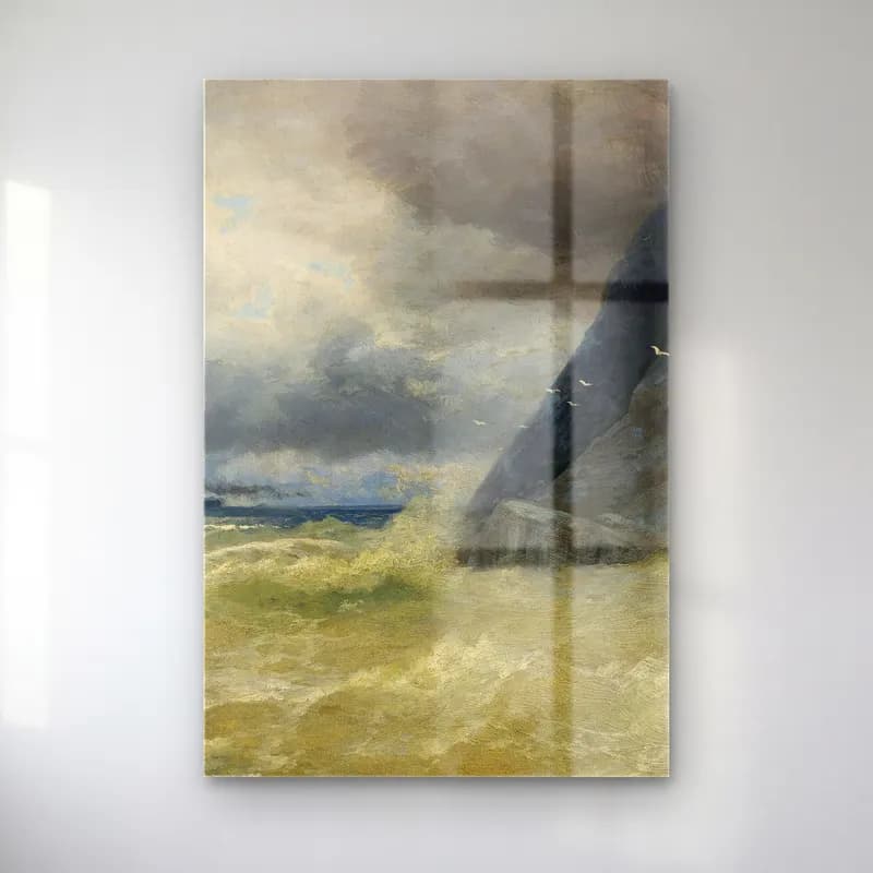 Konstantinovich Aivazovsky – Sea – Bej Tonlar cam tablo — Konstantinovich Aivazovsky – Sea – Bej Tonlar — yağlı boya fırtınalı denizde gemi