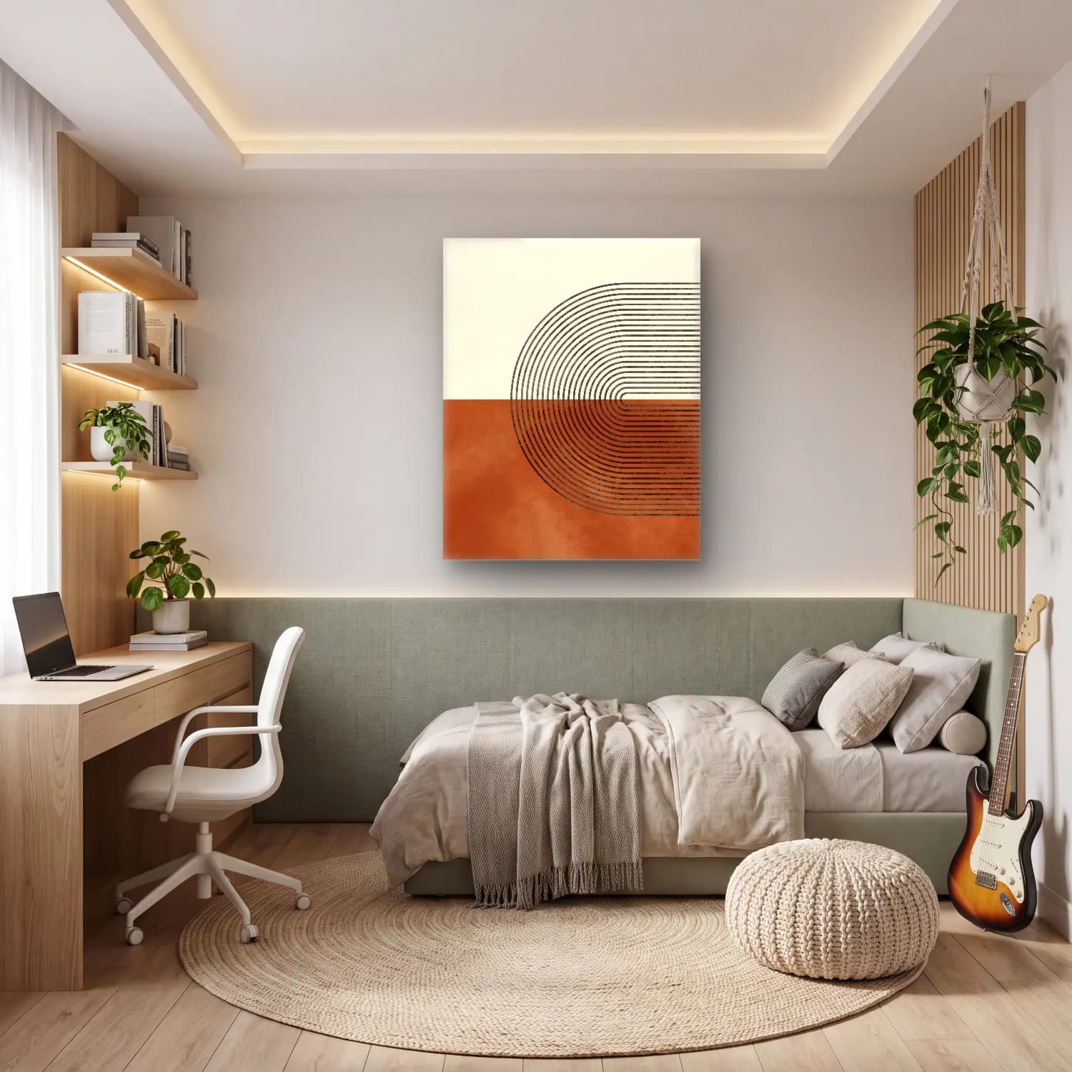 Boho Geometrik Daireler No. 11 cam tablo — genç odasında