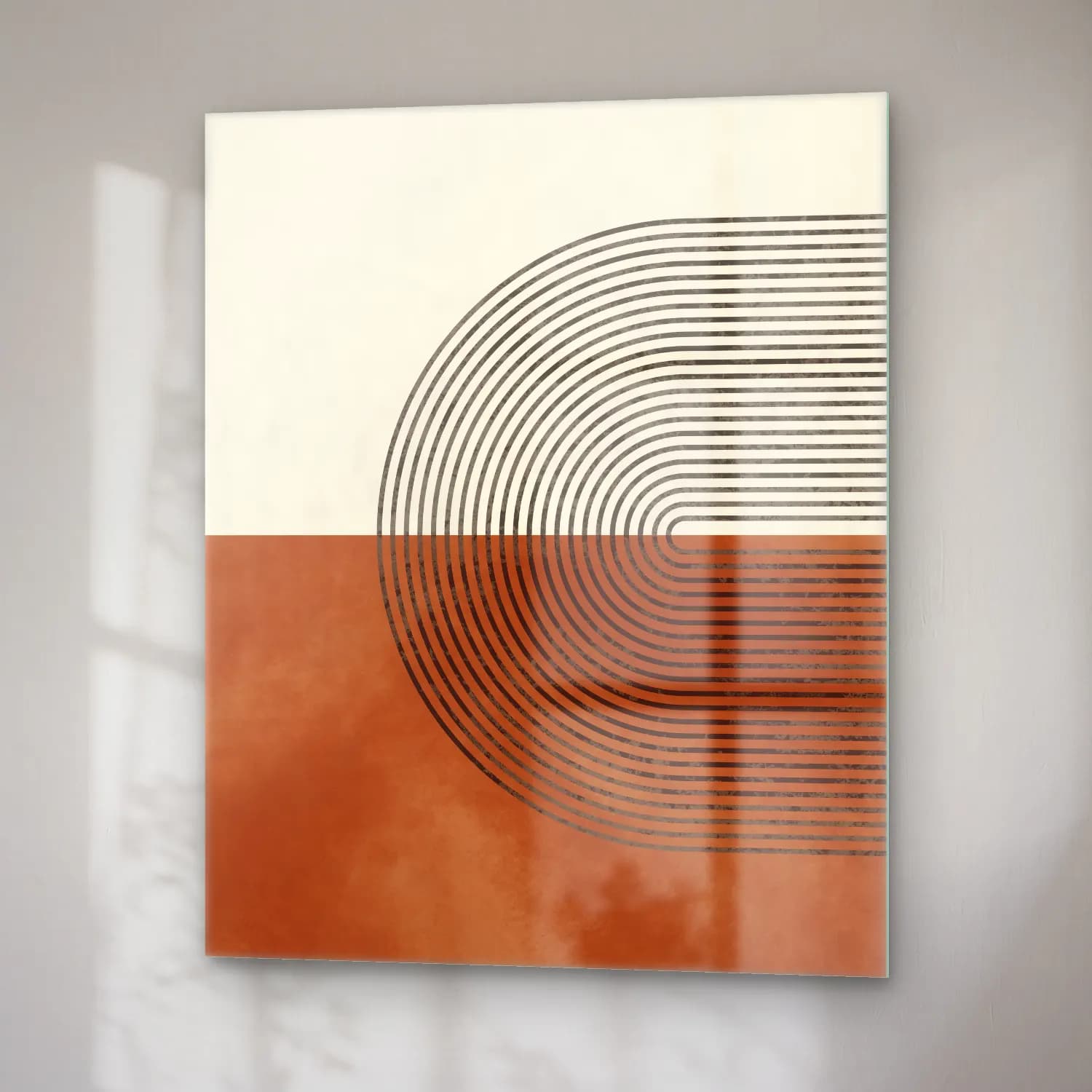 Boho Geometrik Daireler No. 11 cam tablo — sağ açıdan görünüm