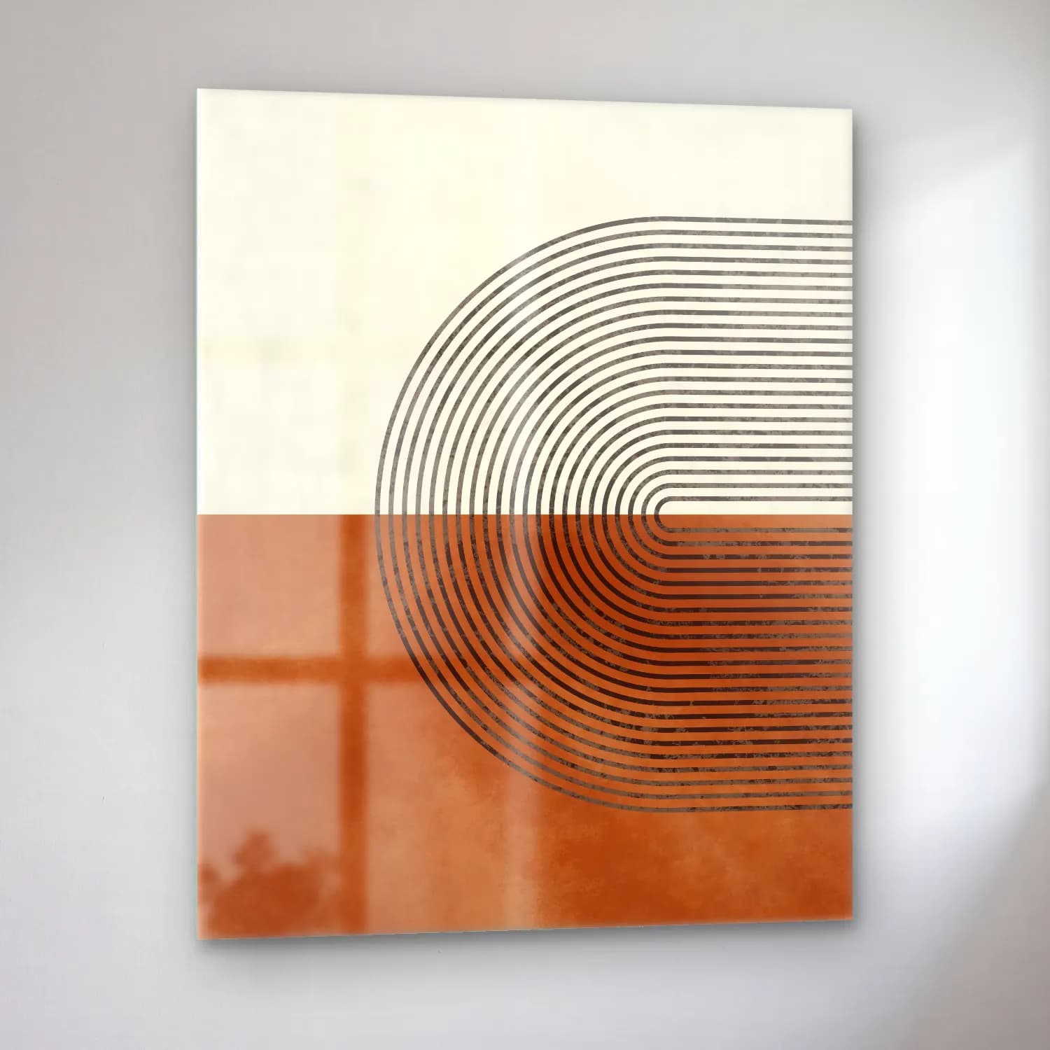 Boho Geometrik Daireler No. 11 cam tablo — sol açıdan görünüm