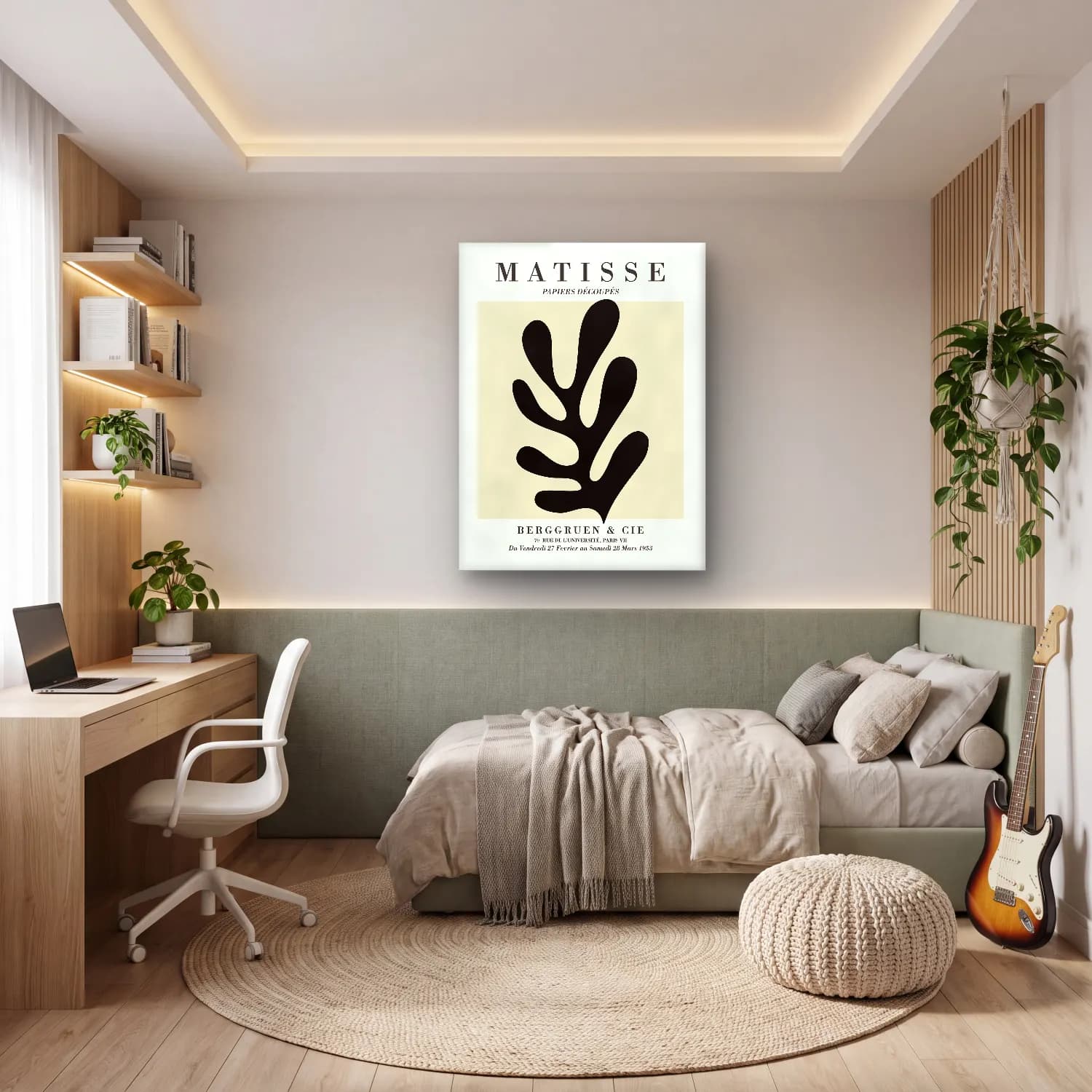 Çizgi Sanatı Botanik Yapraklar No. 5 cam tablo — genç odasında