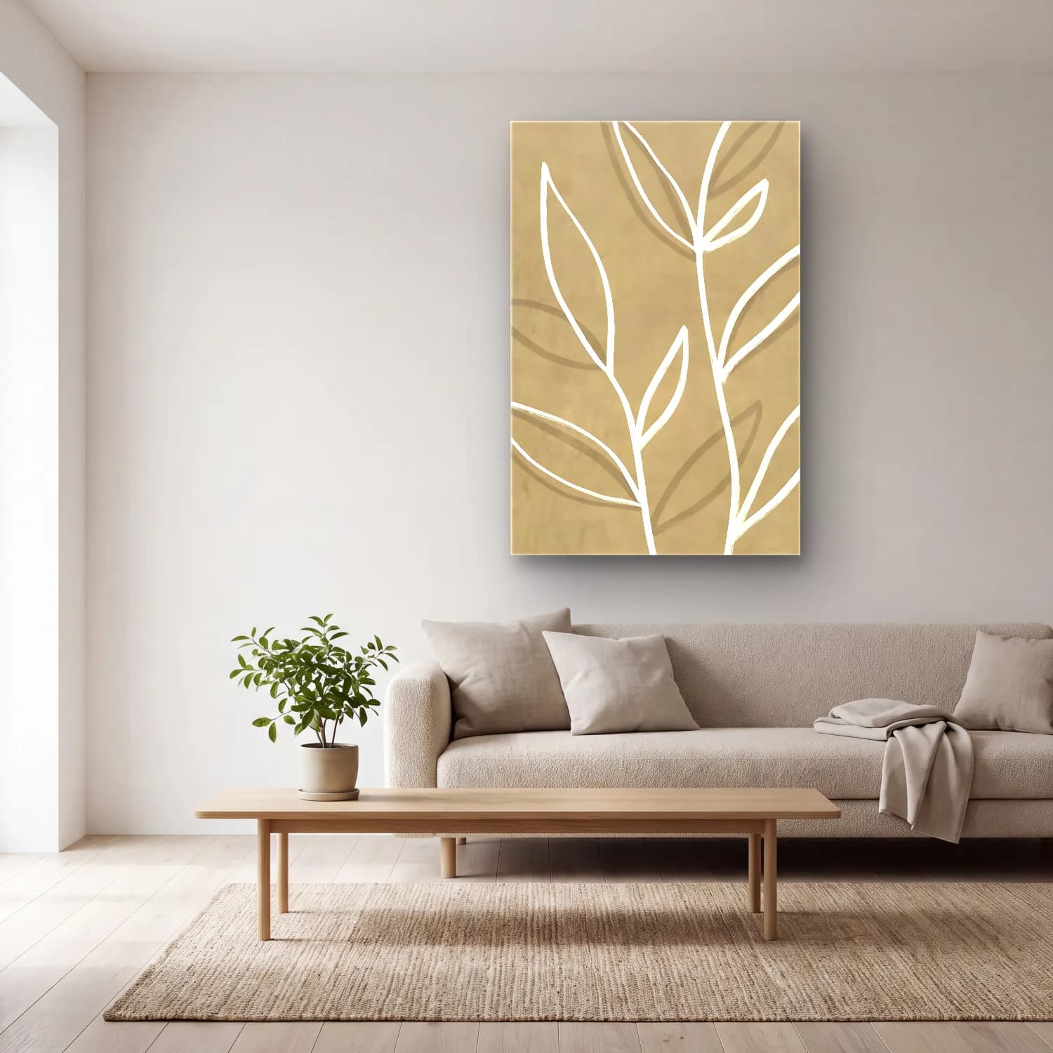 Boho Çiçek Deseni No. 30 cam tablo — açık renk salonda