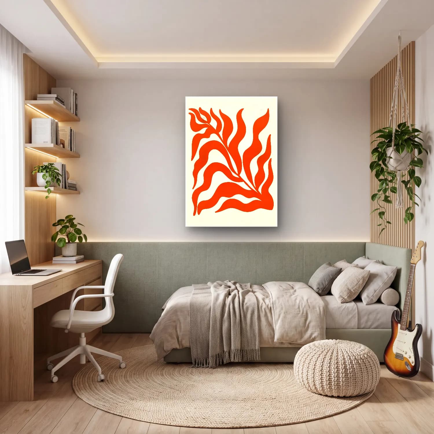 Boho Çiçek Deseni No. 56 cam tablo — genç odasında