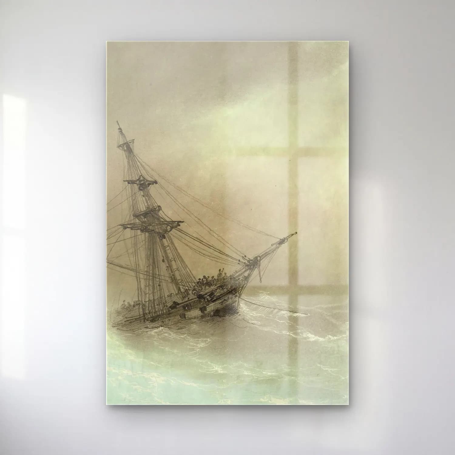 Konstantinovich Aivazovsky – Ship In A Stormy Sea – Siyah Beyaz Tonlar cam tablo — Konstantinovich Aivazovsky – Ship In A Stormy Sea – Siyah Beyaz Tonlar — vintage fırtınalı denizde gemi