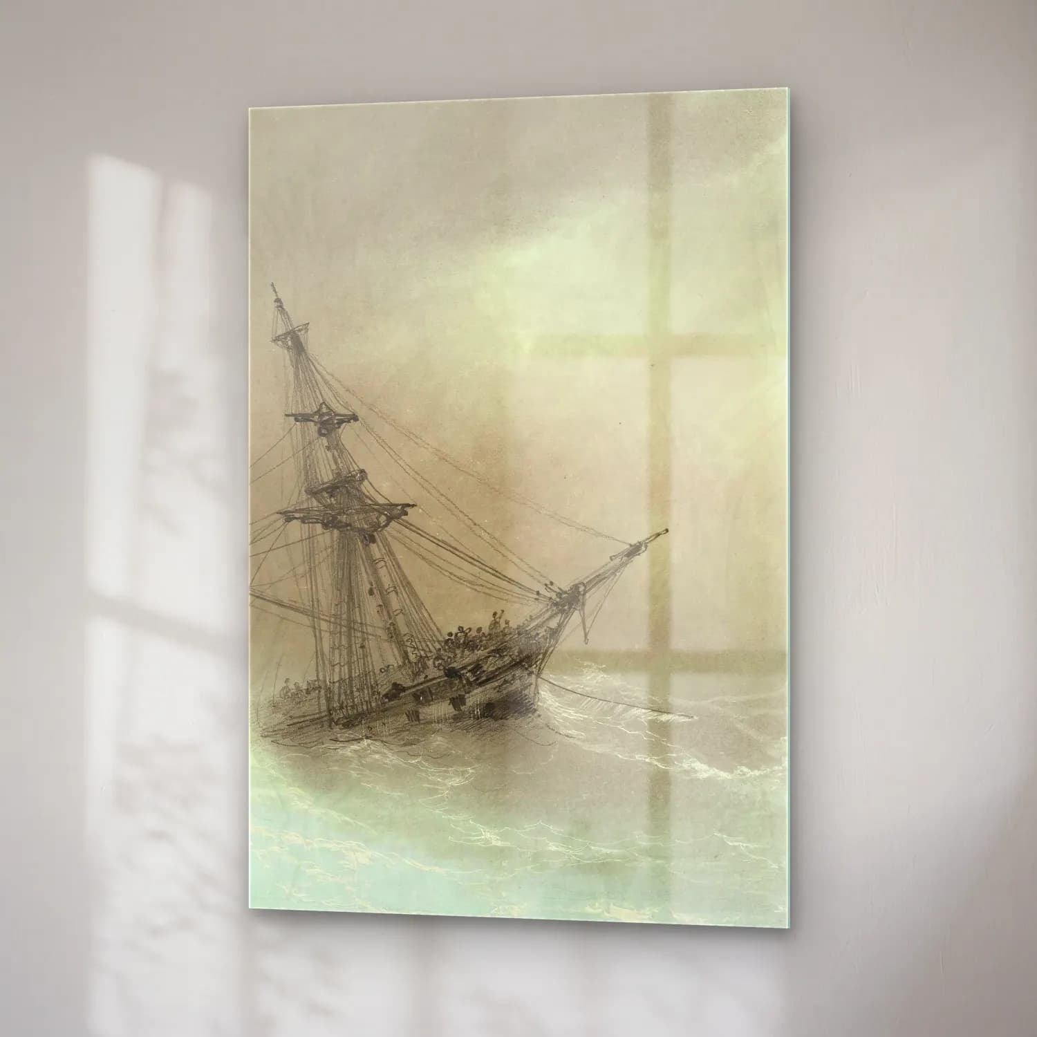 Konstantinovich Aivazovsky – Ship In A Stormy Sea – Siyah Beyaz Tonlar cam tablo — sağ açıdan görünüm
