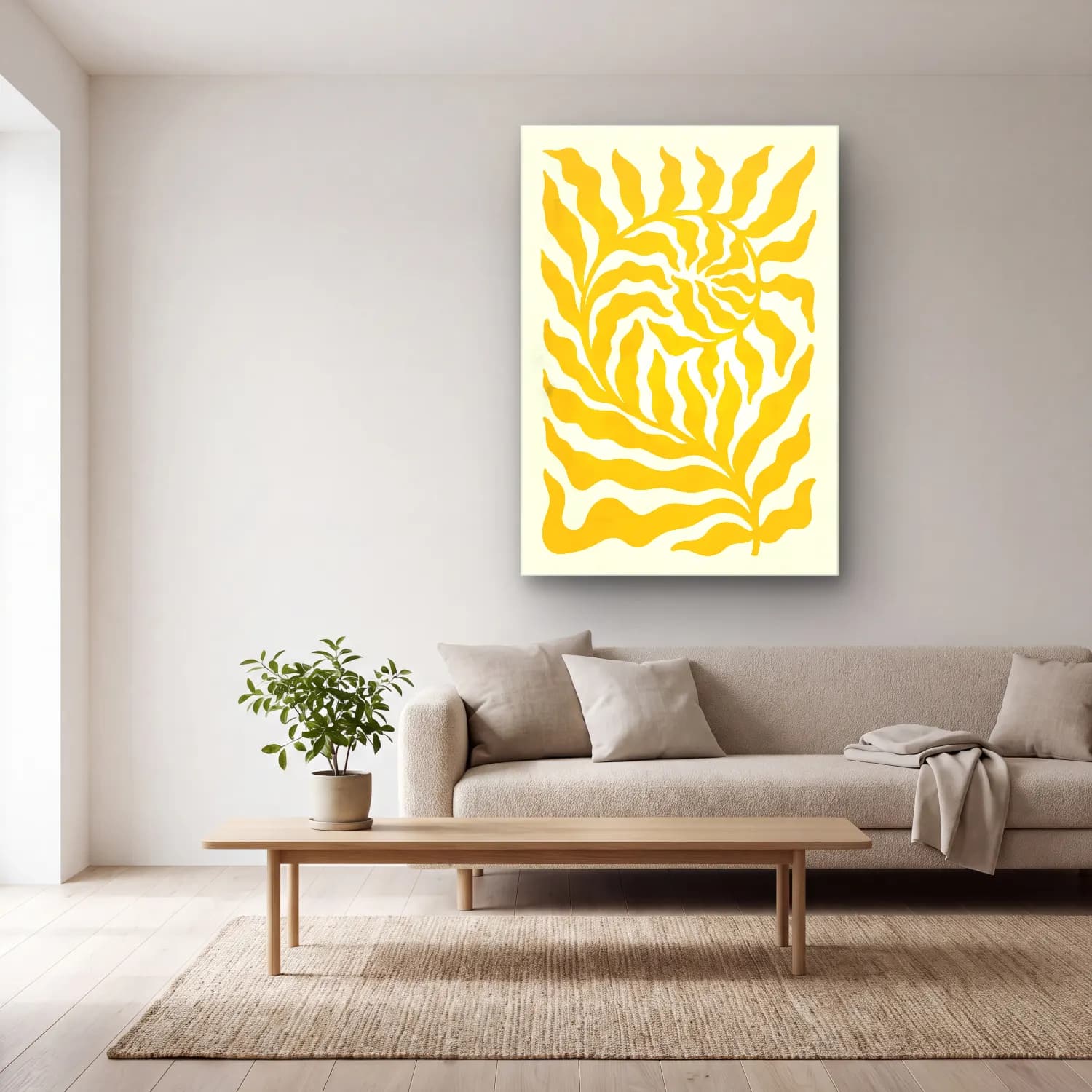 Boho Çiçek Deseni No. 62 cam tablo — açık renk salonda