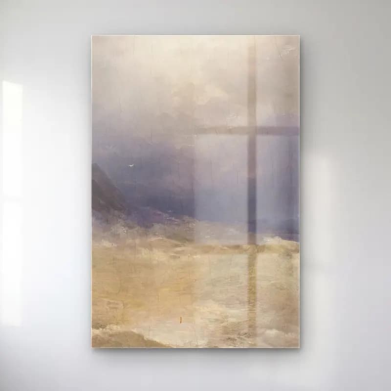 Konstantinovich Aivazovsky – The Survivor – Bej Tonlar cam tablo — Konstantinovich Aivazovsky – The Survivor – Bej Tonlar — empresyonist fırtınalı denizde gemi