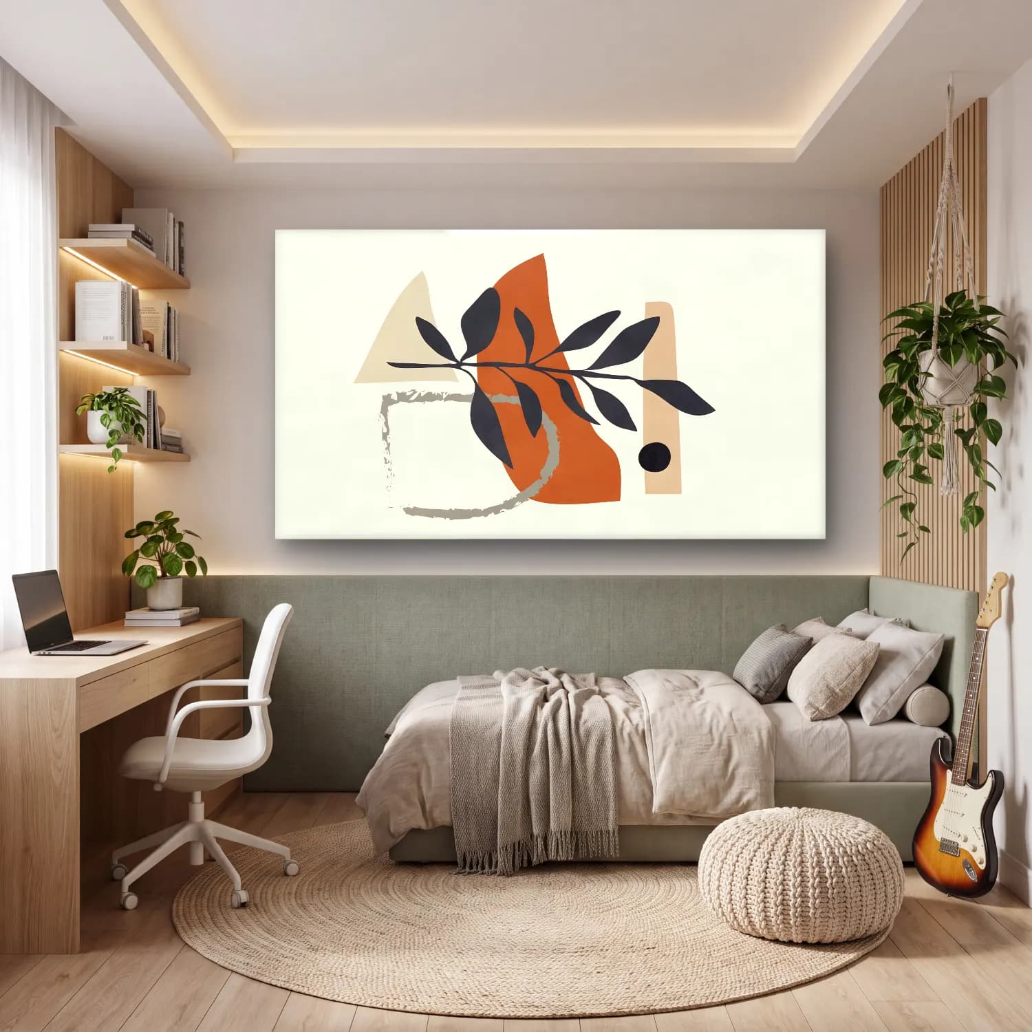 Boho Soyut Formlar No. 33 cam tablo — genç odasında