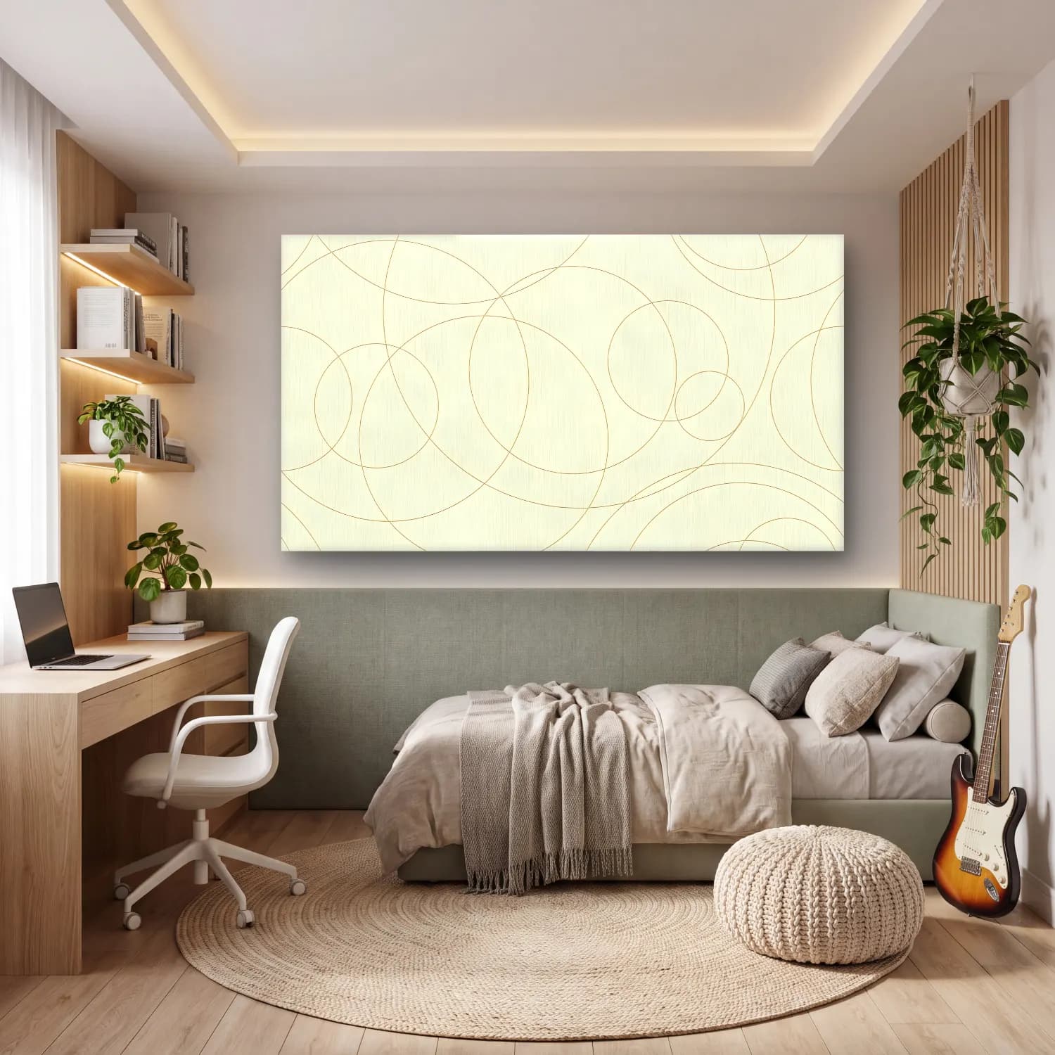 Çizgi Sanatı Geometrik Daireler No. 24 cam tablo — genç odasında