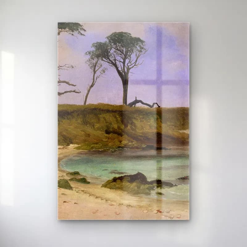 Albert Bierstadt – Sea Cove (ca. 1880–90) – Pastel Tonlar cam tablo — Albert Bierstadt – Sea Cove (ca. 1880–90) – Pastel Tonlar — empresyonist sahilde i̇nsanlar