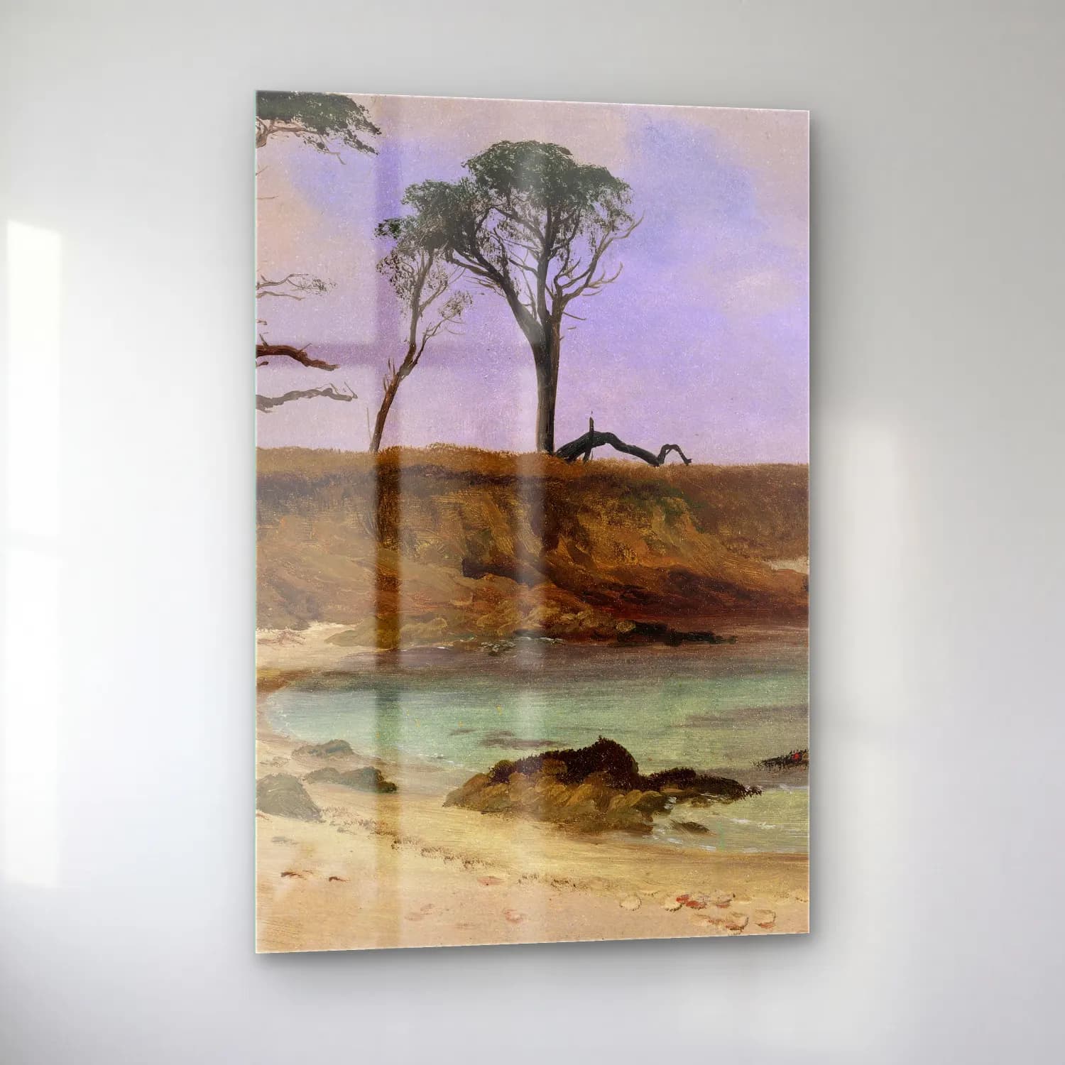Albert Bierstadt – Sea Cove (ca. 1880–90) – Pastel Tonlar cam tablo — sol açıdan görünüm