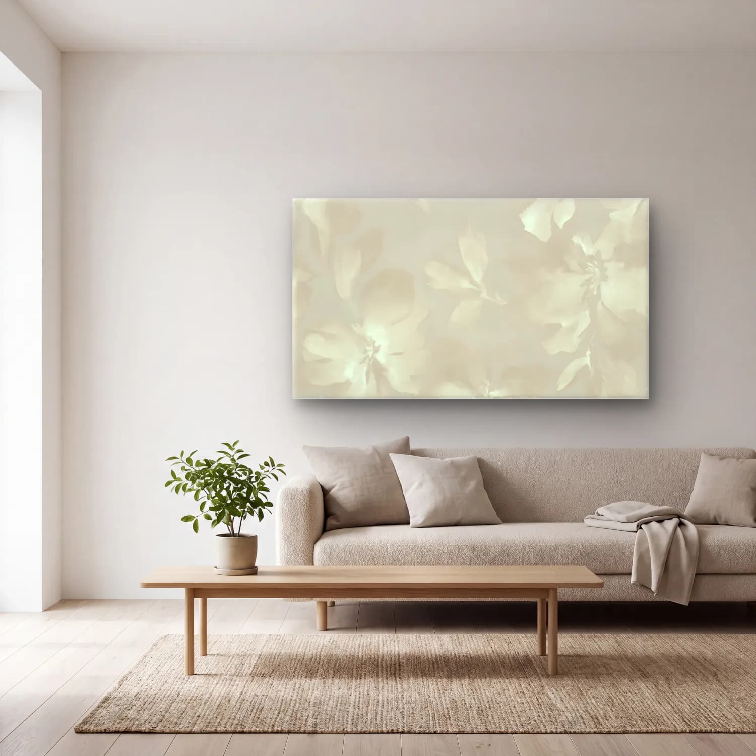 Pastel Çiçek Deseni No. 183 cam tablo — açık renk salonda