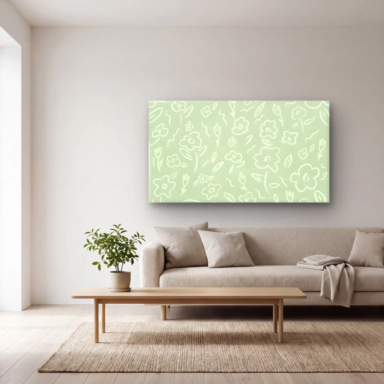 Pastel Çiçek Deseni No. 184 cam tablo — açık renk salonda