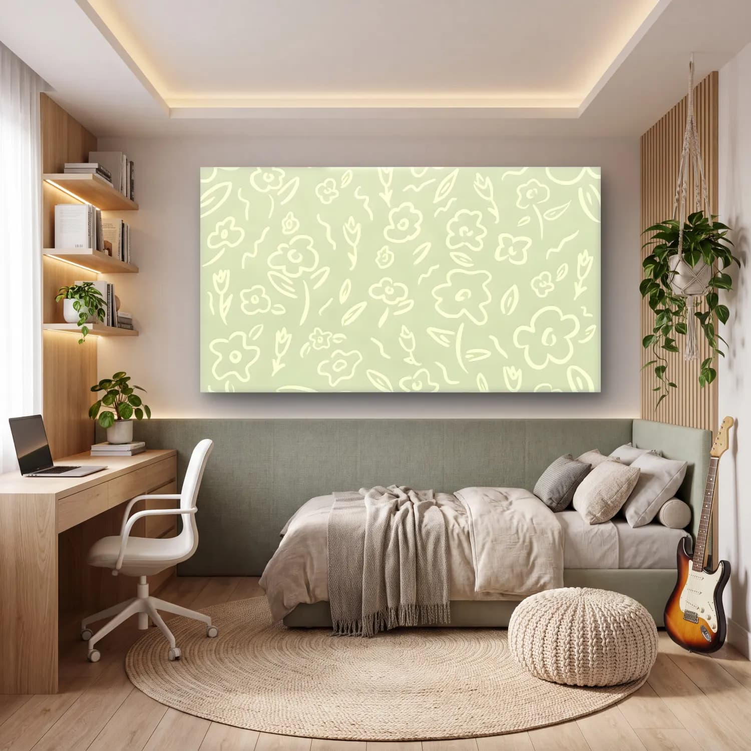 Pastel Çiçek Deseni No. 184 cam tablo — genç odasında