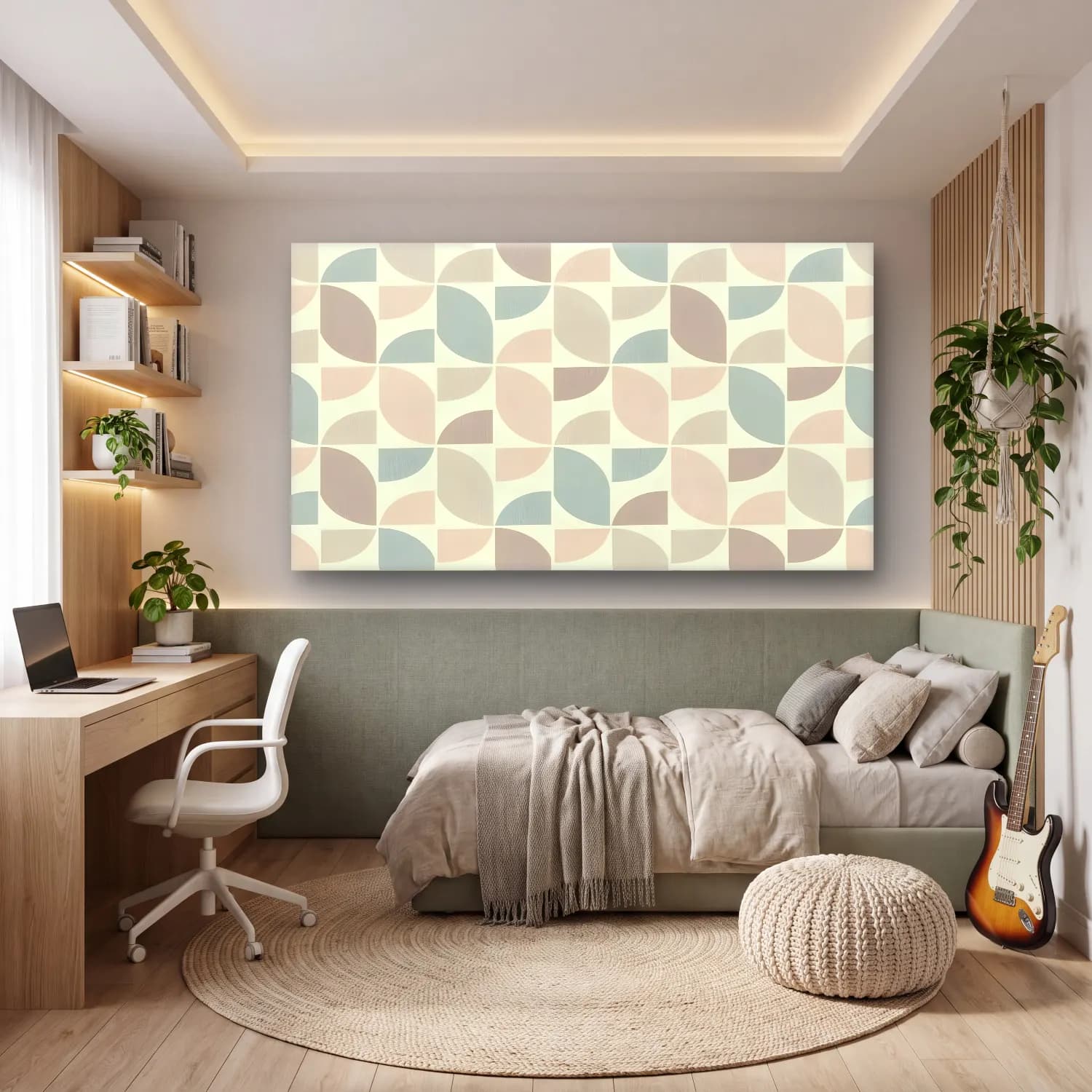 Pastel Soyut Formlar – Bej Tonlar cam tablo — genç odasında