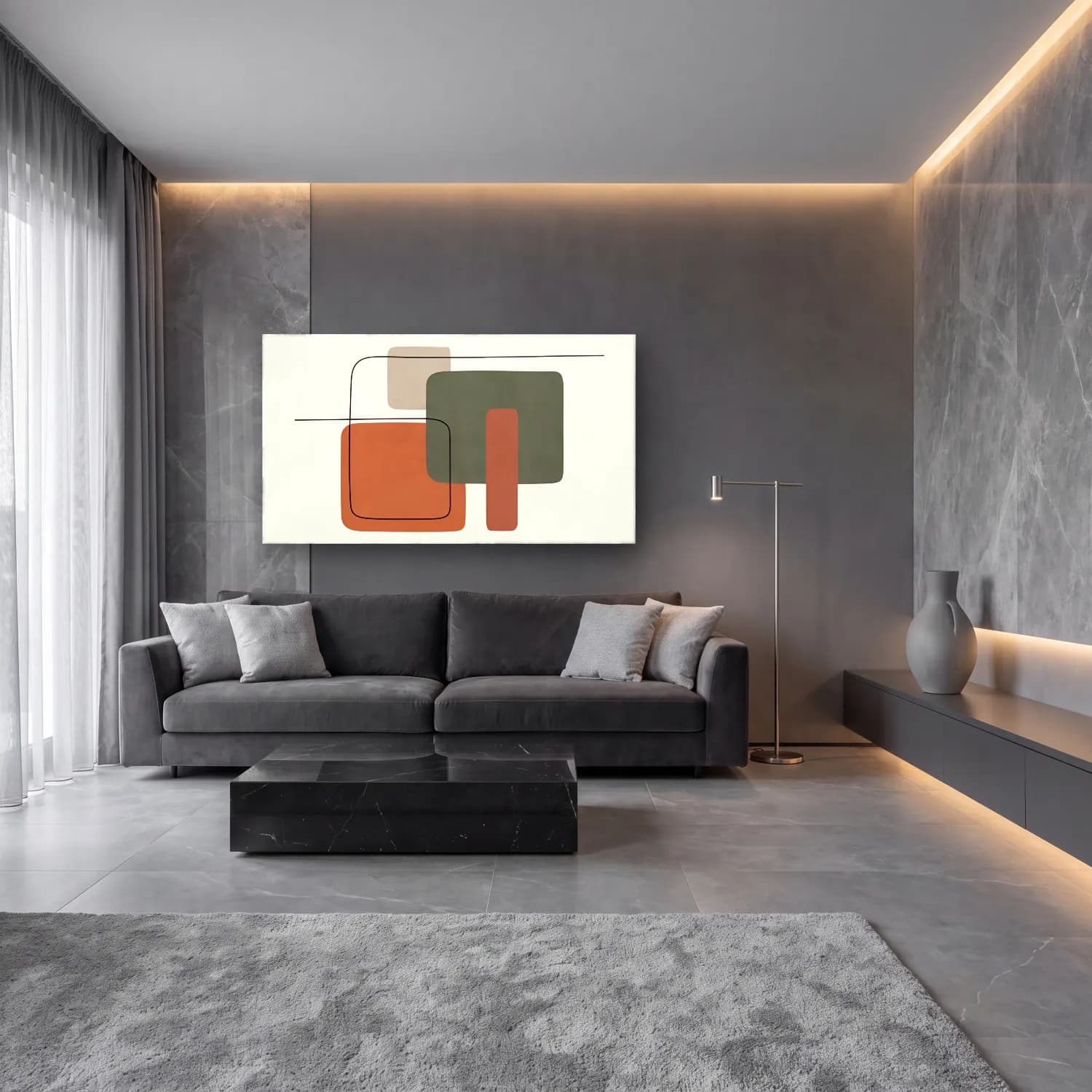 Modern Soyut Formlar No. 28 cam tablo — lüks salon duvarında