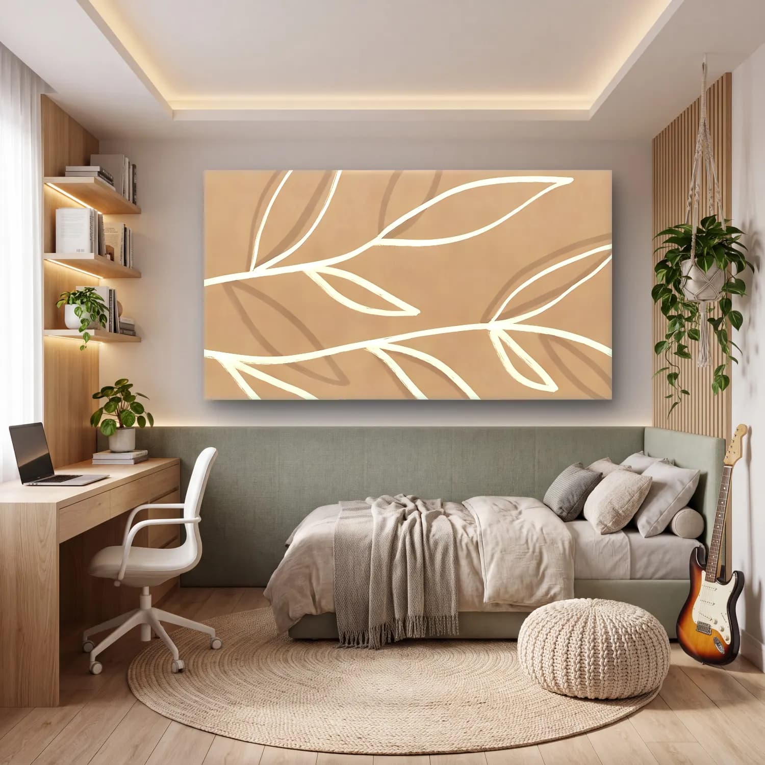 Boho Çiçek Deseni No. 24 cam tablo — genç odasında