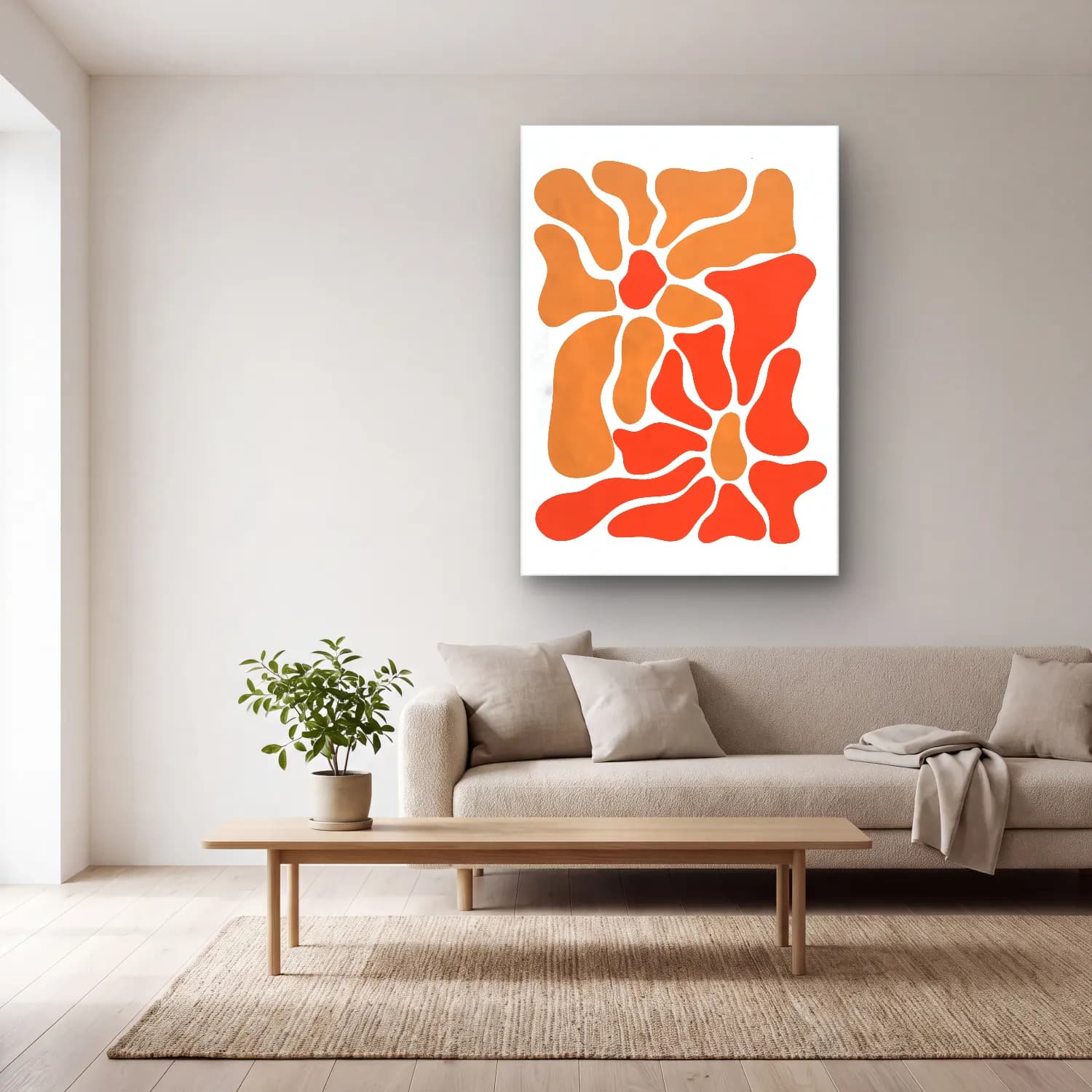 Boho Çiçek Deseni No. 86 cam tablo — açık renk salonda