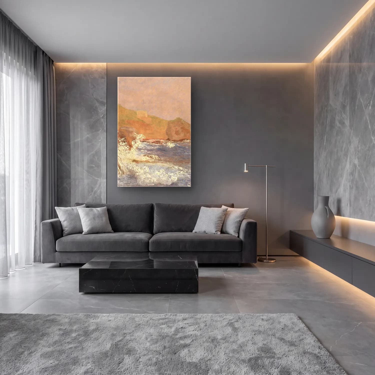 Christen Købke – Rough Sea on a Rocky Coast, Capri cam tablo — lüks salon duvarında