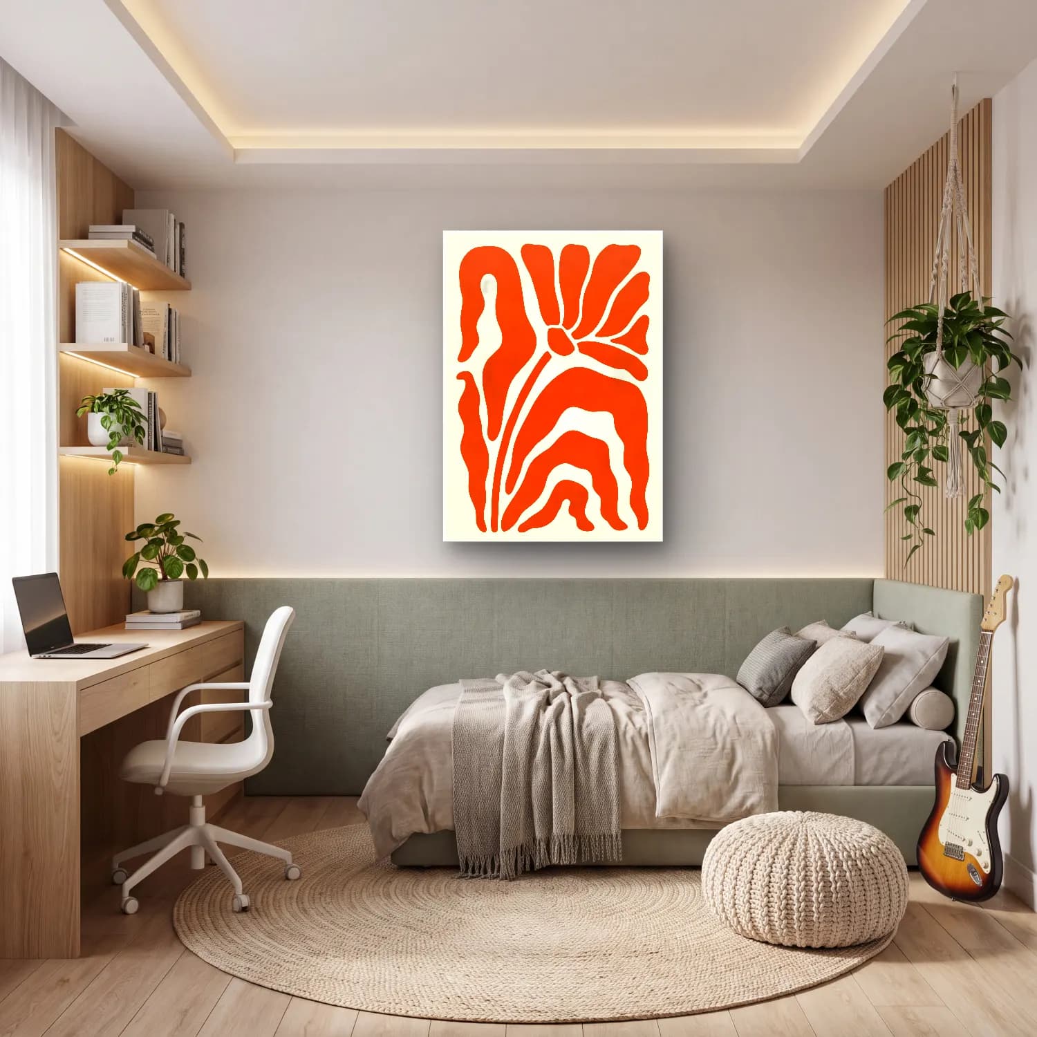 Boho Çiçek Deseni No. 99 cam tablo — genç odasında