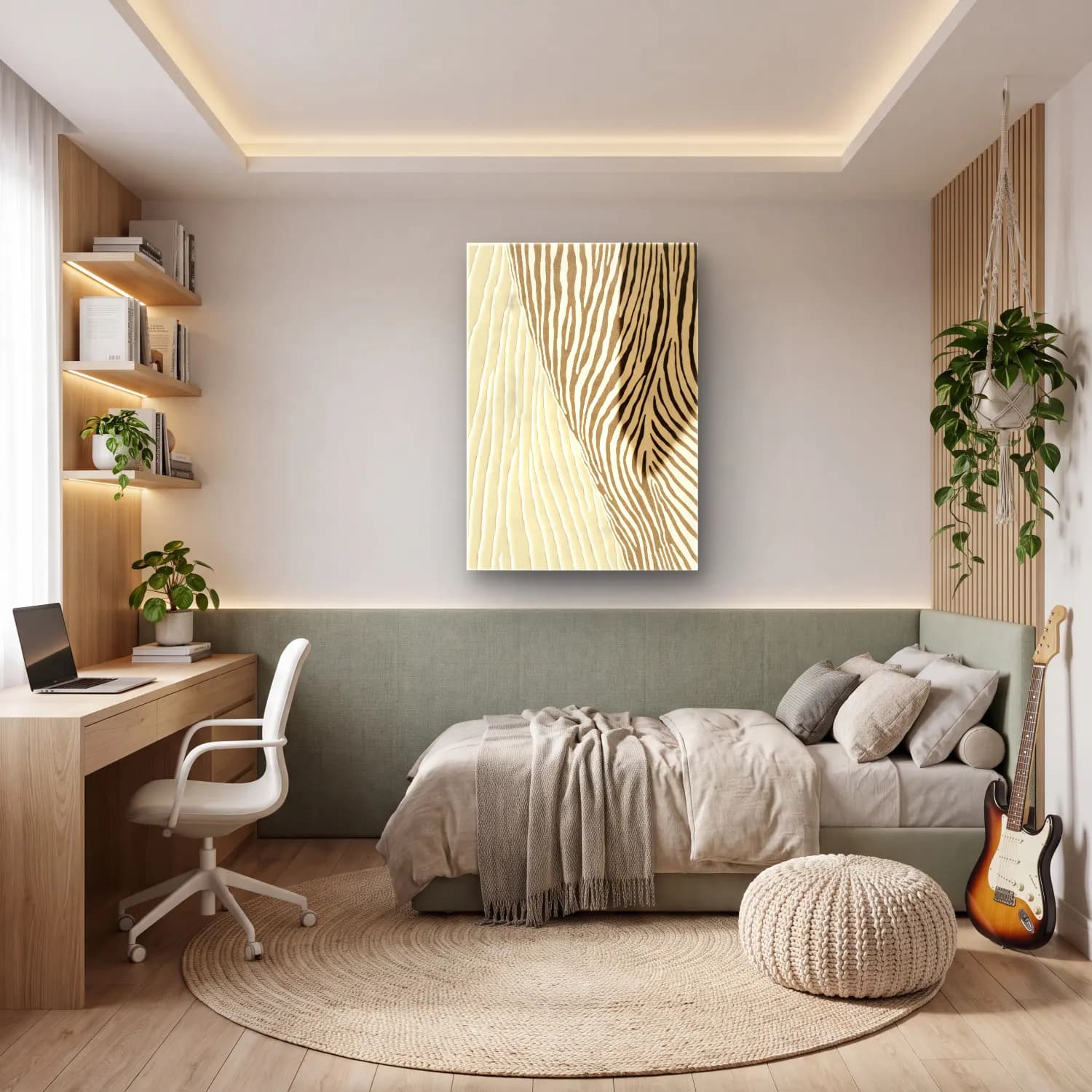 Siyah Beyaz Zebra – Bej Tonlar cam tablo — genç odasında