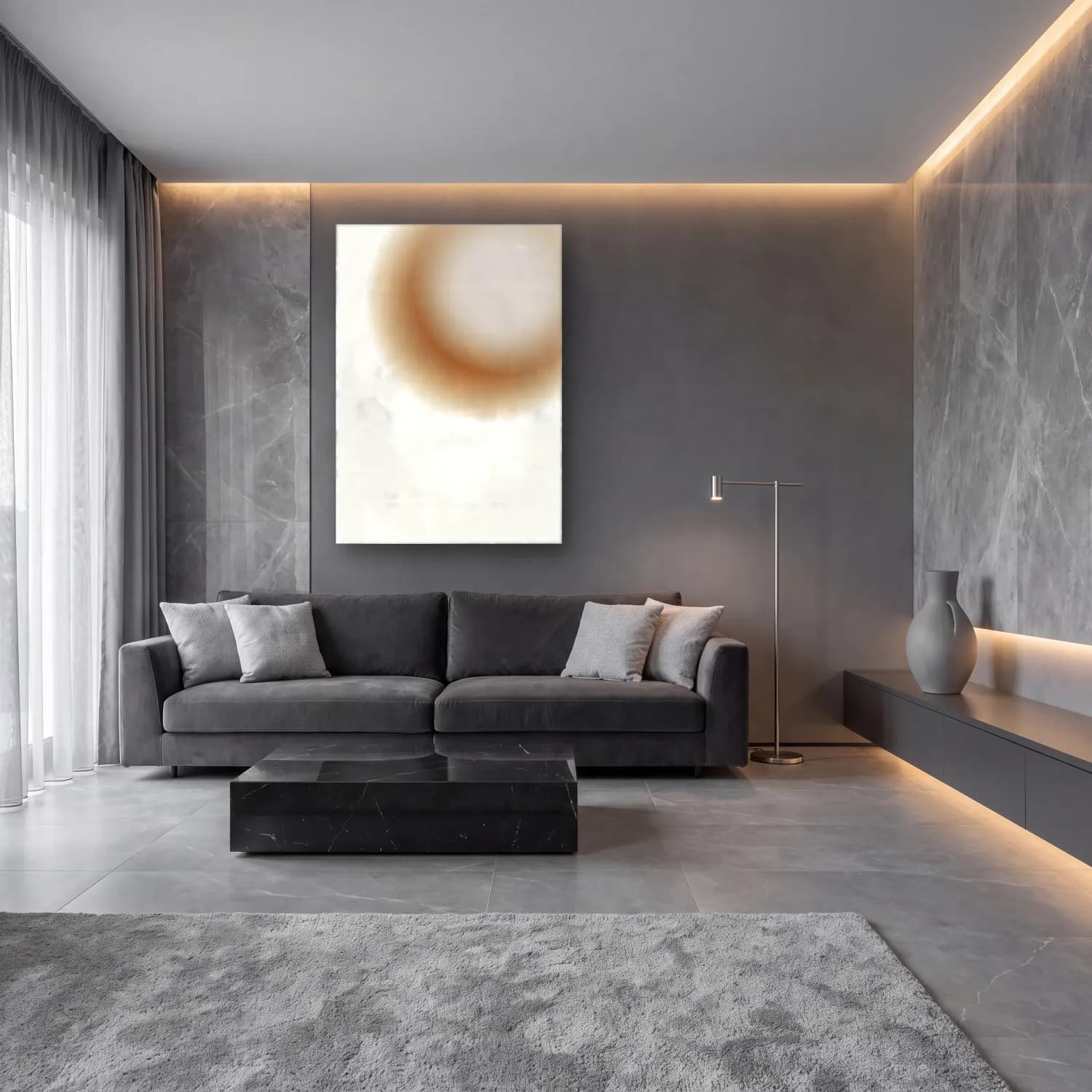 Çizgi Sanatı Soyut Kemer No. 22 cam tablo — lüks salon duvarında