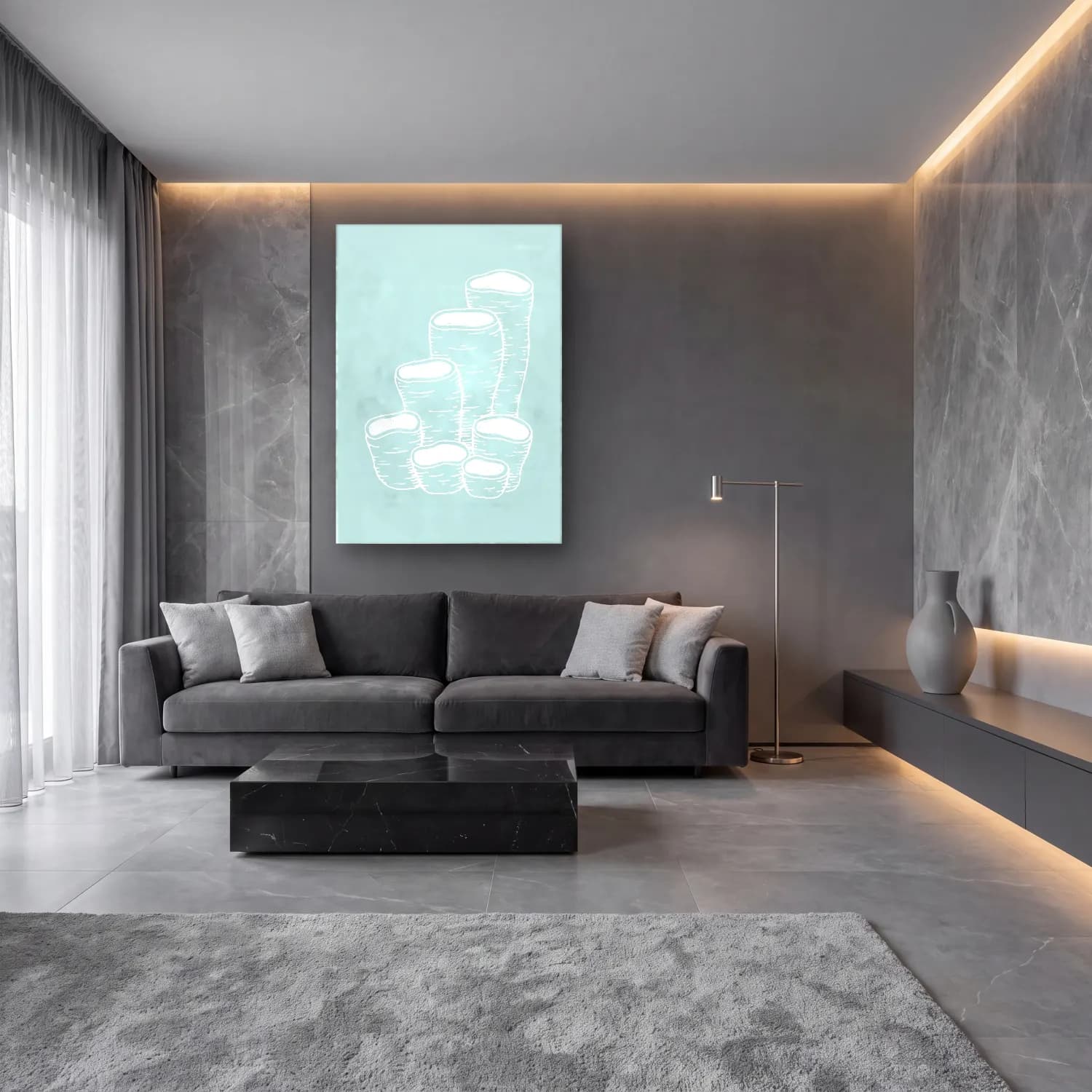 Çizgi Sanatı Mumlar cam tablo — lüks salon duvarında