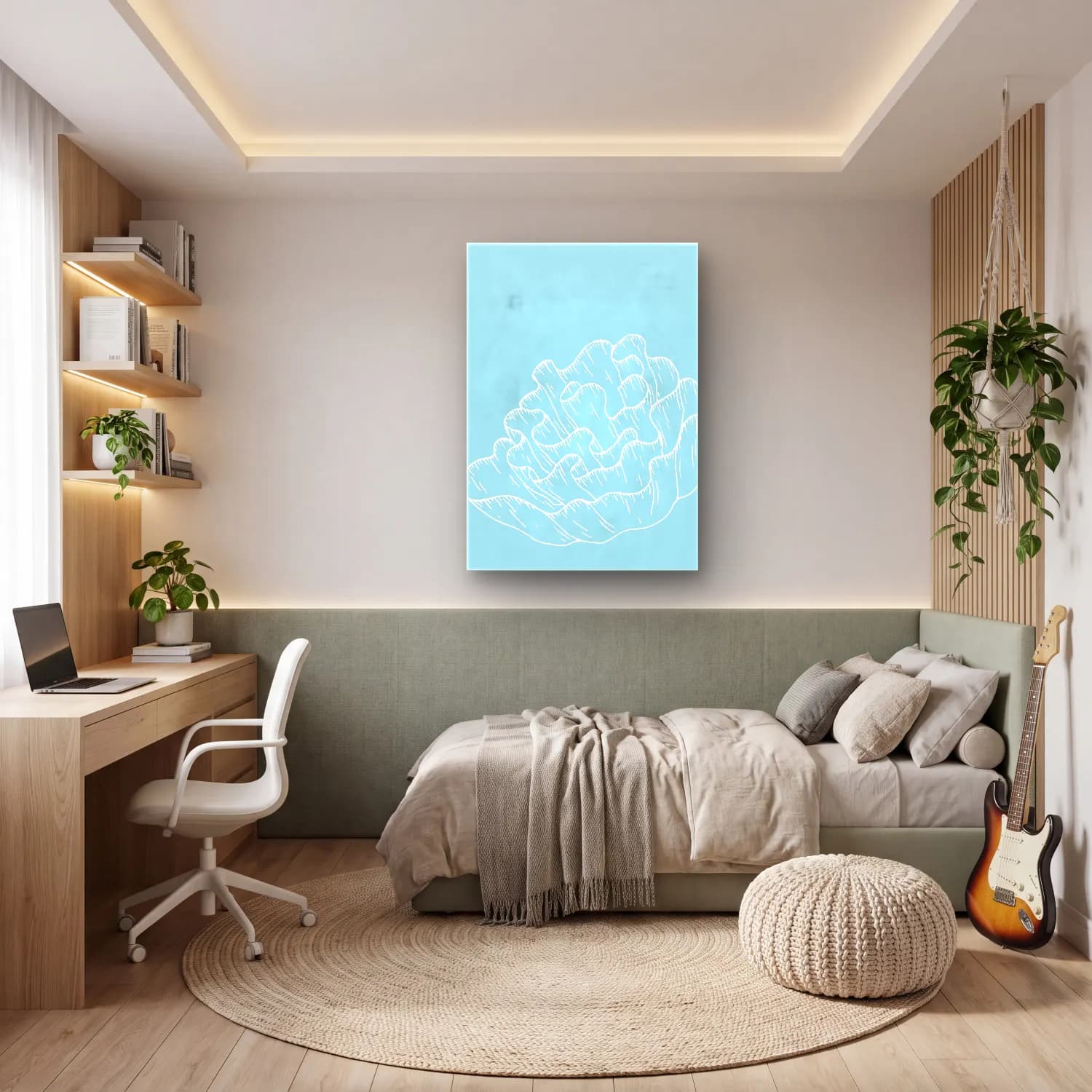 Çizgi Sanatı Çiçek Deseni No. 5 cam tablo — genç odasında