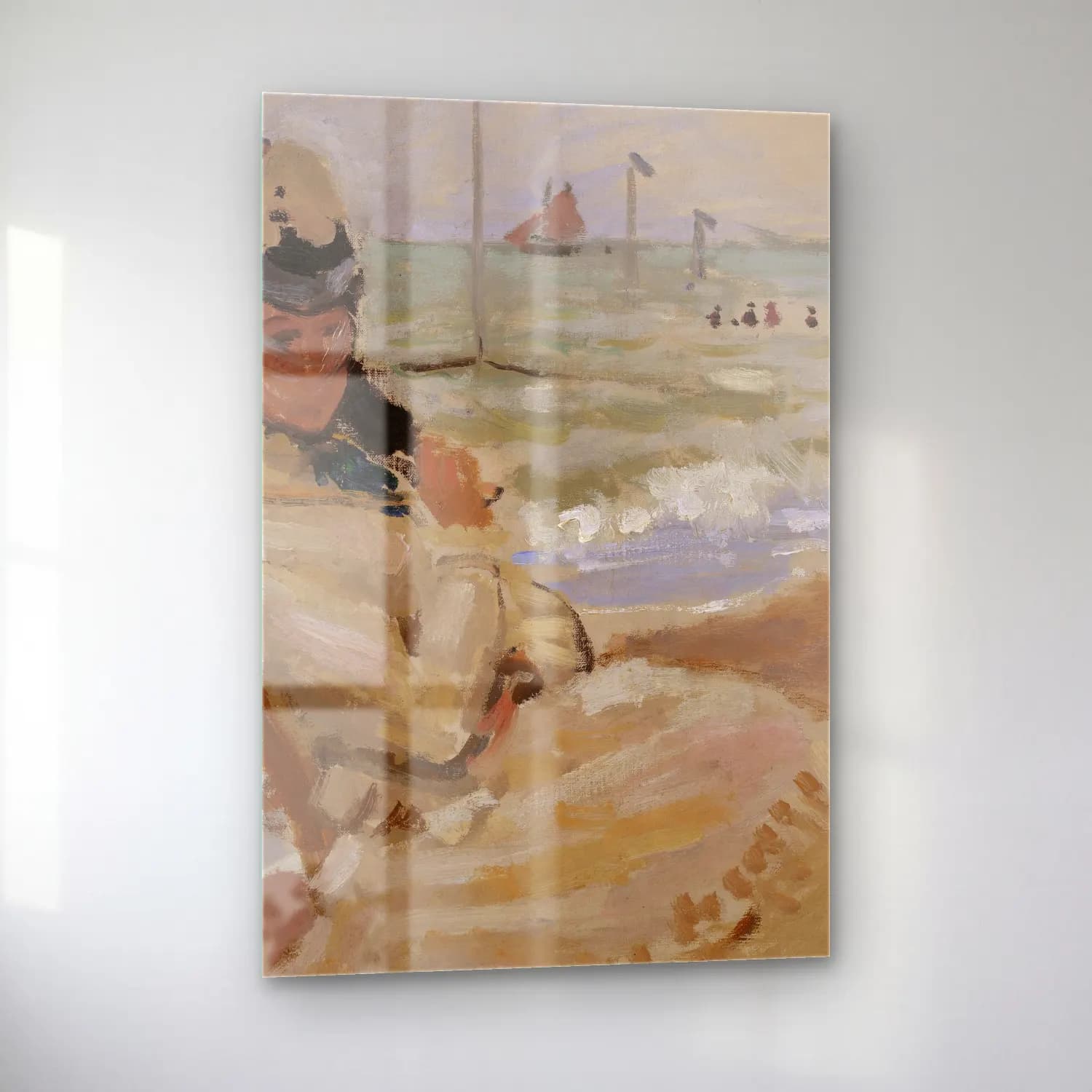Claude Monet – Camille on the Beach in Trouville cam tablo — sol açıdan görünüm