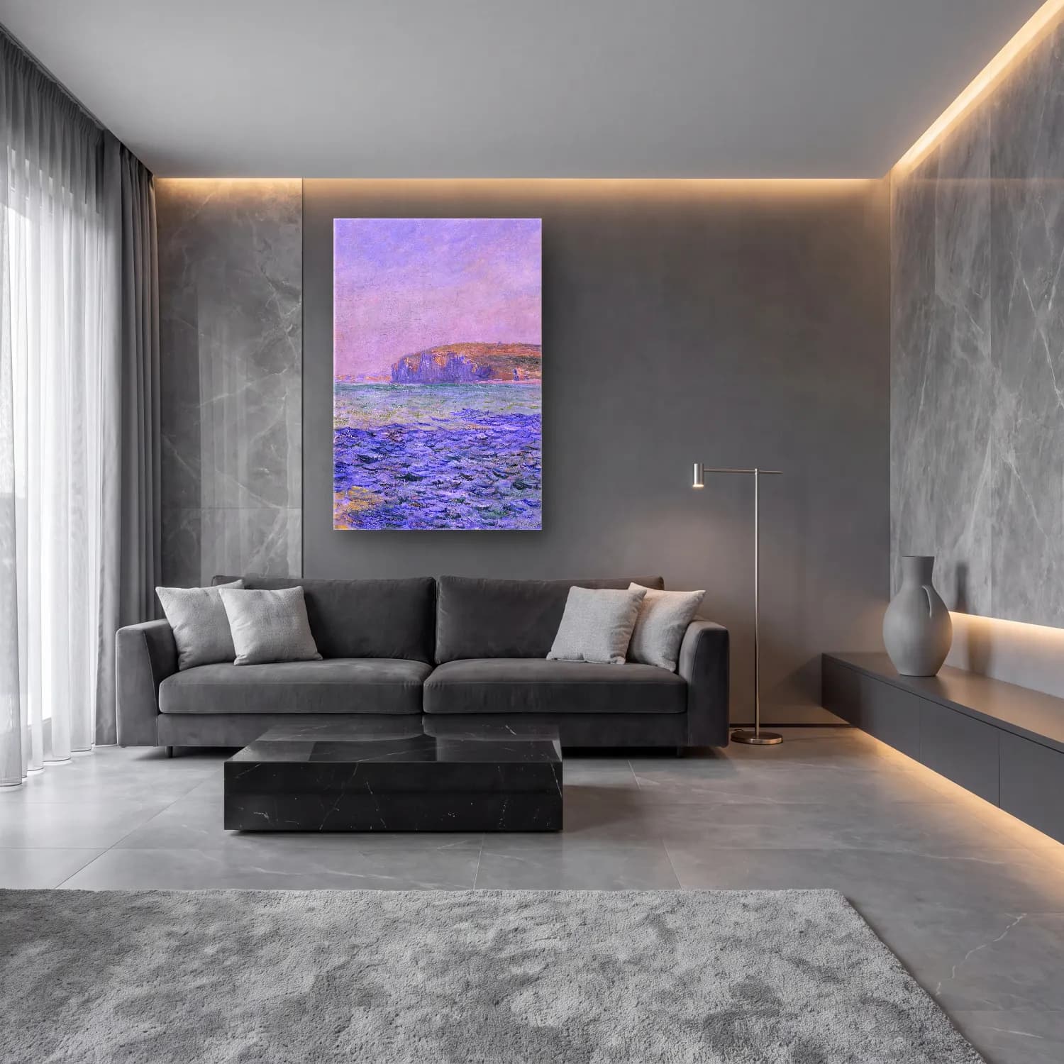 Claude Monet – Shadows on the Sea. The Cliffs at Pourville cam tablo — lüks salon duvarında